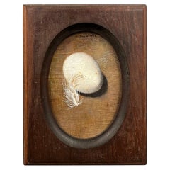Miniature Still Life Painting with Egg and Feather