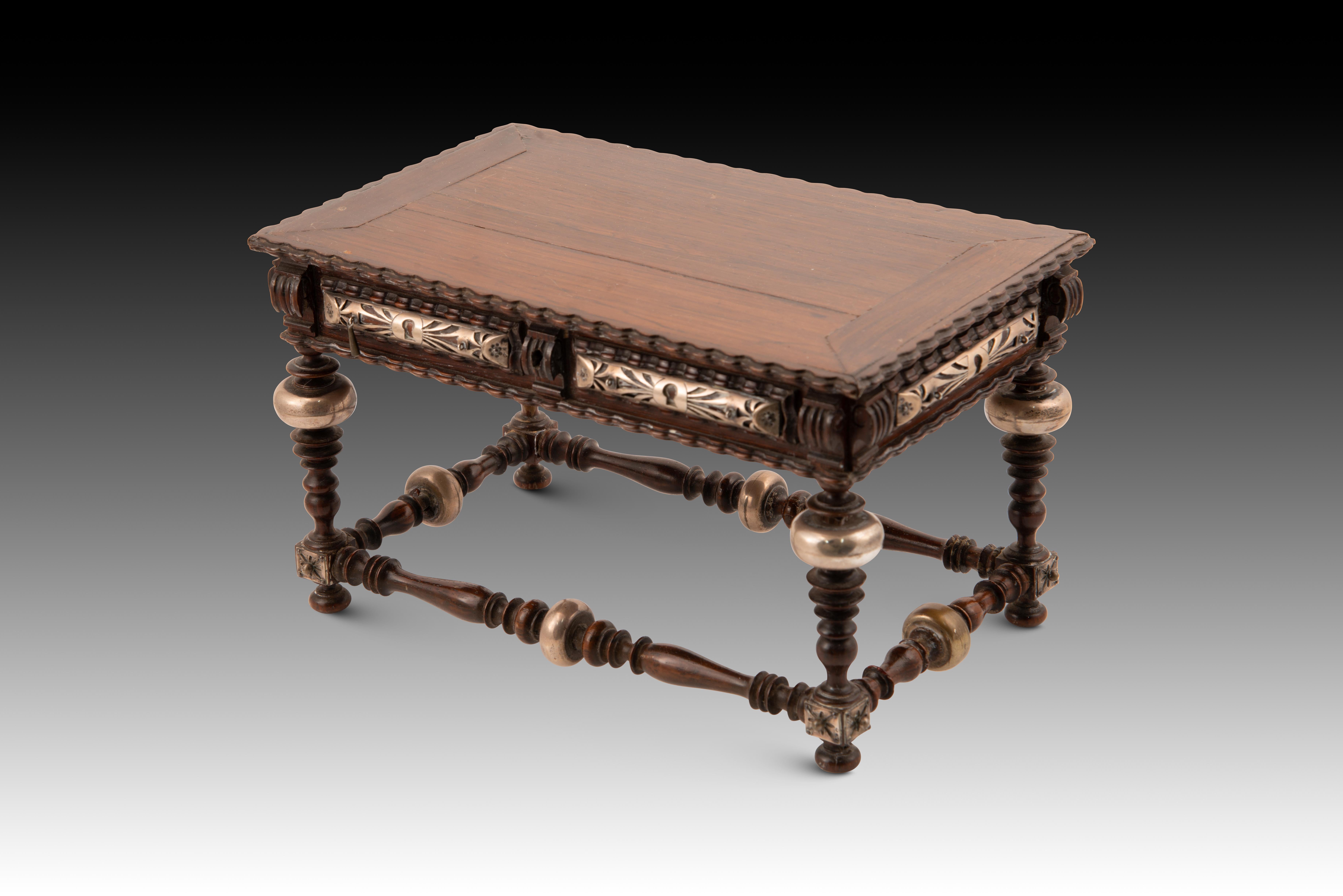 Other Miniature table. Wood, silver. Portugal, first half of the 20th century. For Sale
