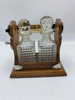 Miniature Tantalus with Glass and Silverplate Liquor Decanters