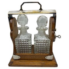 Miniature Tantalus with Glass and Silverplate Liquor Decanters