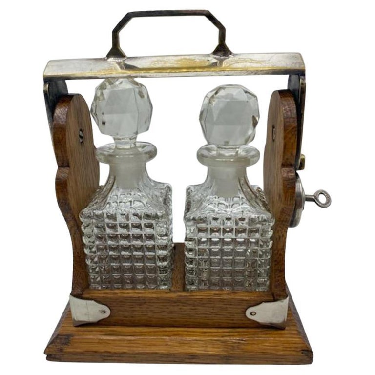 Miniature Tantalus with Glass and Silverplate Liquor Decanters For Sale