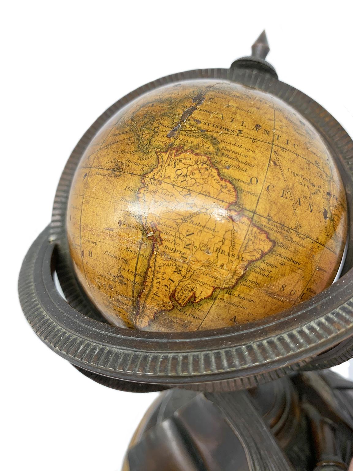 Bronze Miniature Terrestrial Globe Newton & Son London, Post 1833, Ante 1858 For Sale