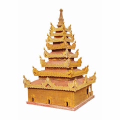 Hand-Carved Miniature Temple Model, Early 20th Century