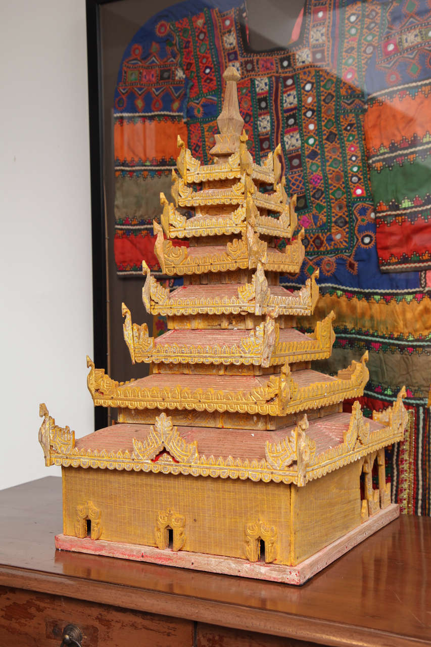Hand-Carved Miniature Thai Temple For Sale