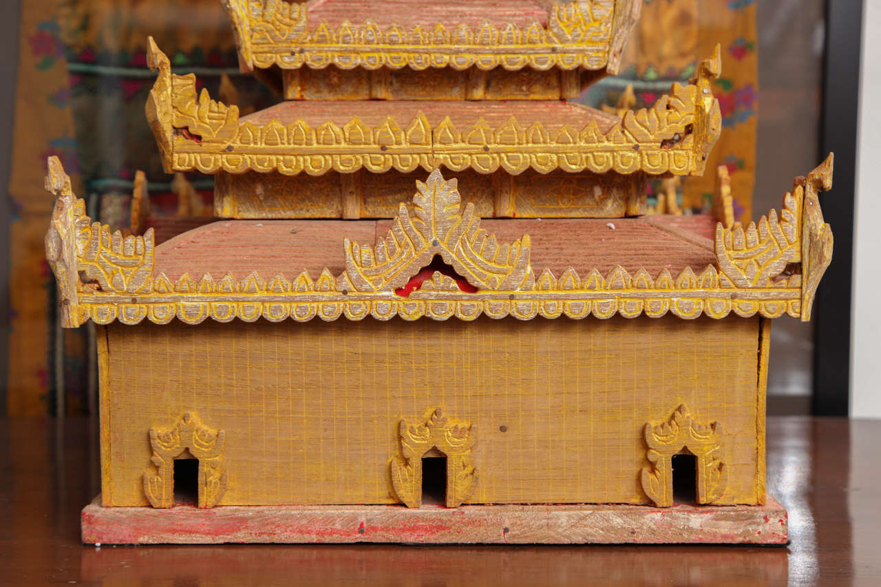 Ming Hand-Carved Miniature Temple Model, Early 20th Century For Sale