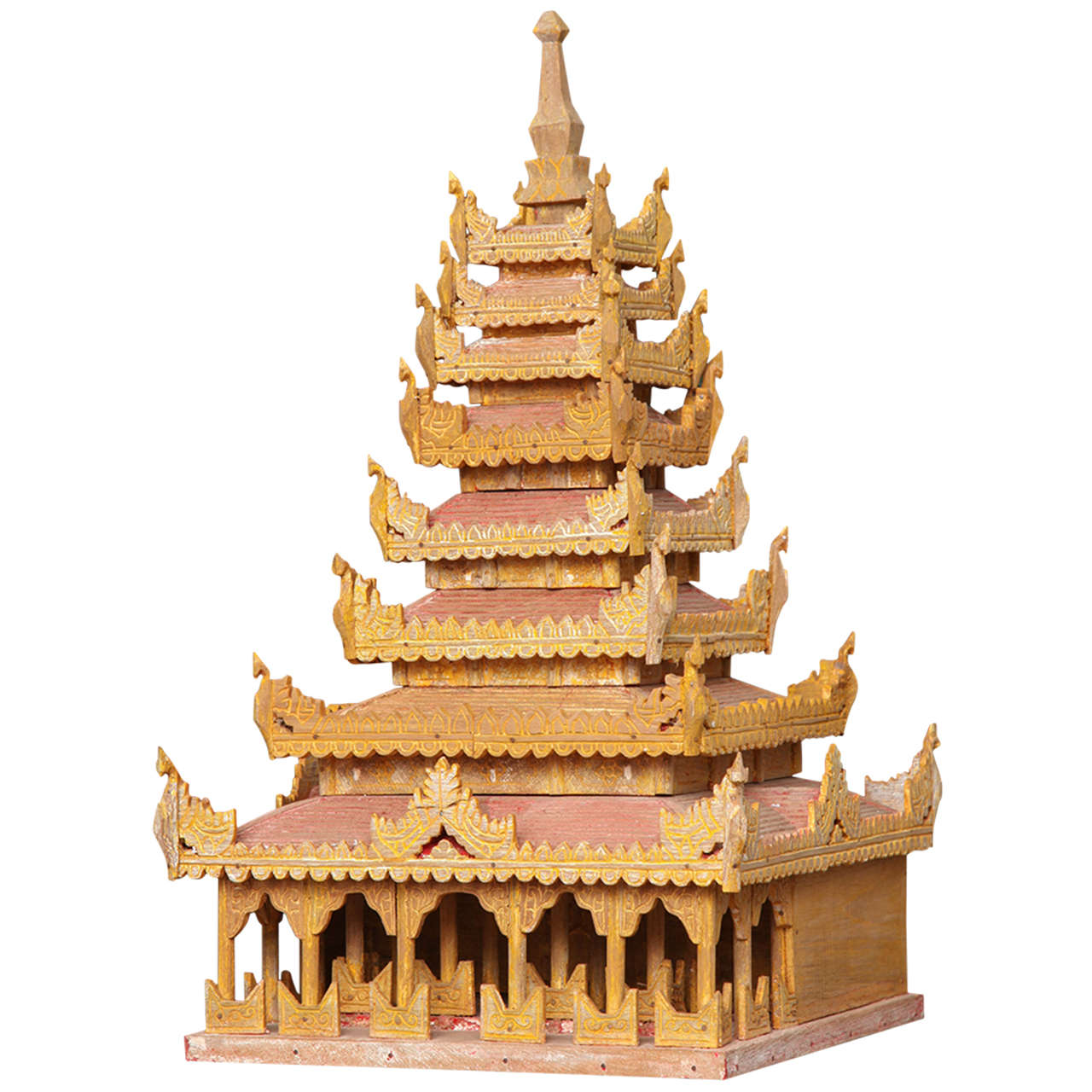 Hand-Carved Miniature Temple Model, Early 20th Century