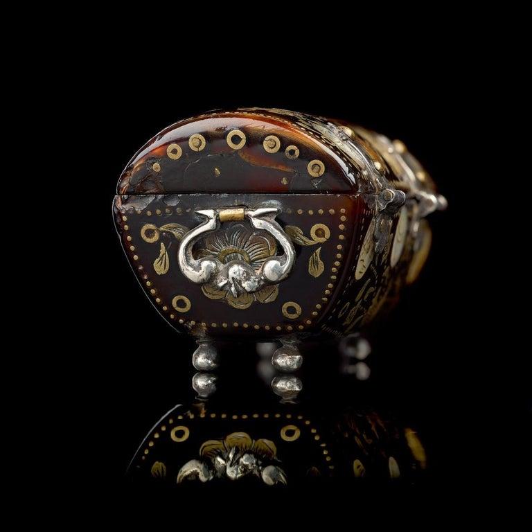 Spanish Miniature Tortoiseshell Casket in the Shape of a Cassone, circa 1650 For Sale