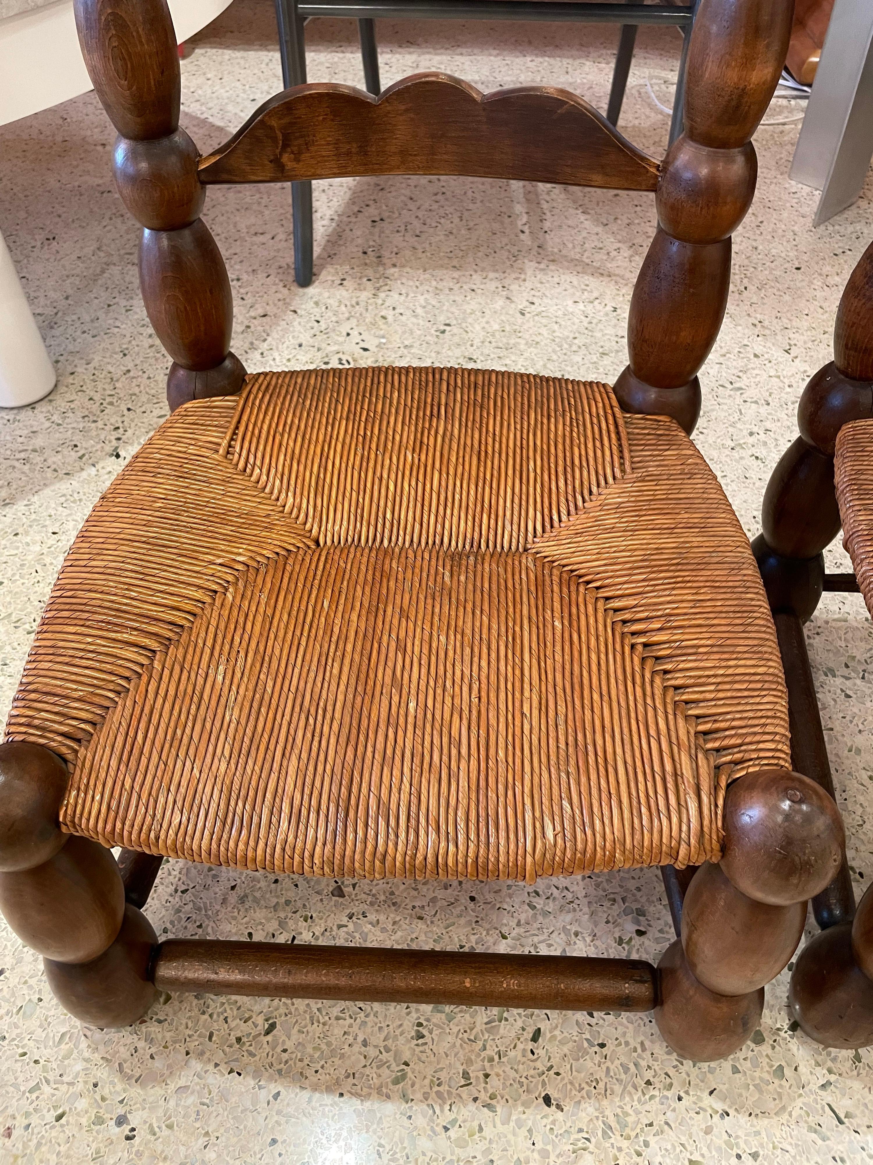 Low Turned Wood Fireside Chairs by Charles Dudouyt, France, 1940's In Good Condition In East Hampton, NY