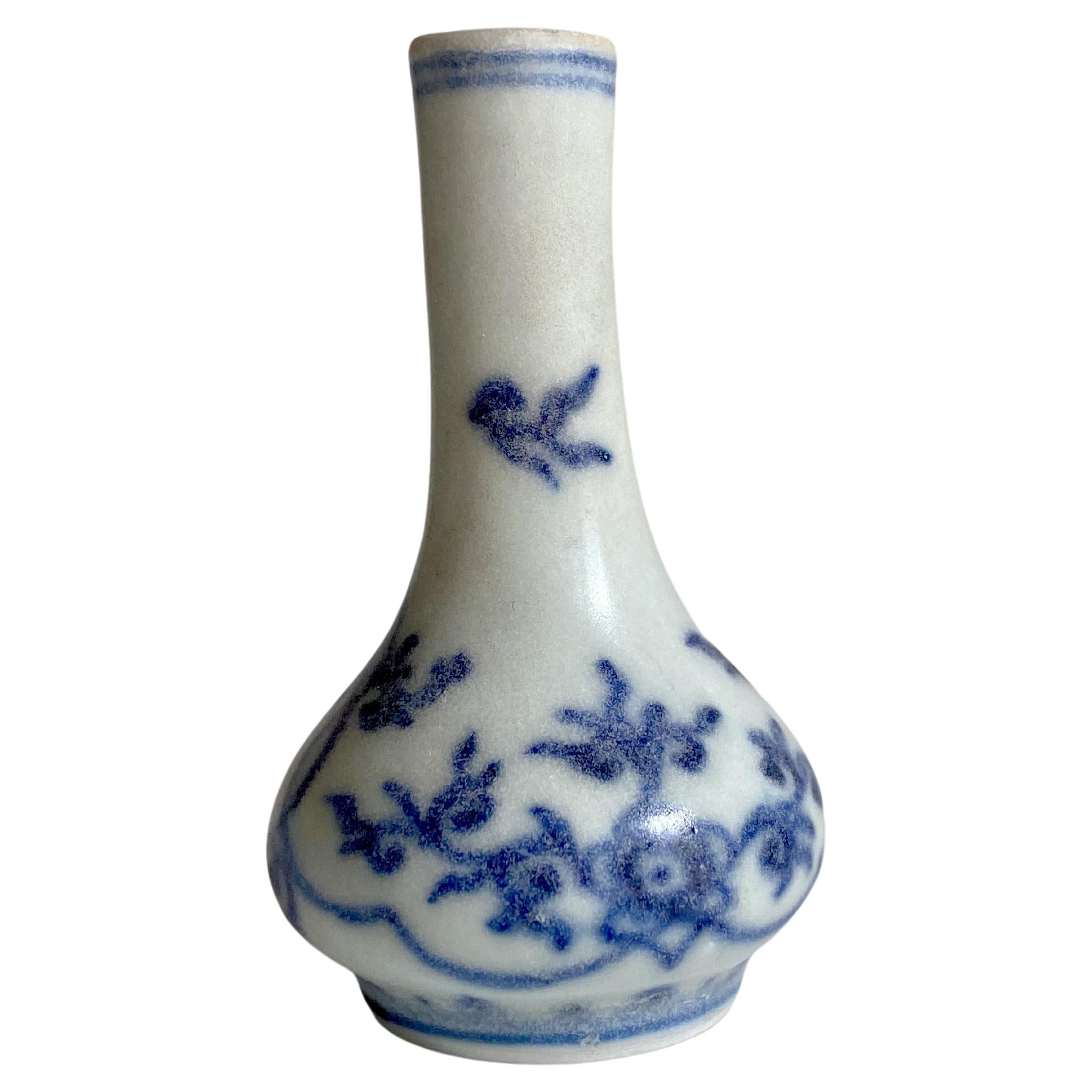Miniature Vase from Hatcher Collection Decorated with Birds and Flowers For Sale