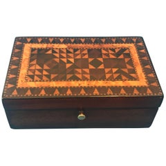Antique Miniature Victorian Tunbridge Ware Mahogany Inlaid Box