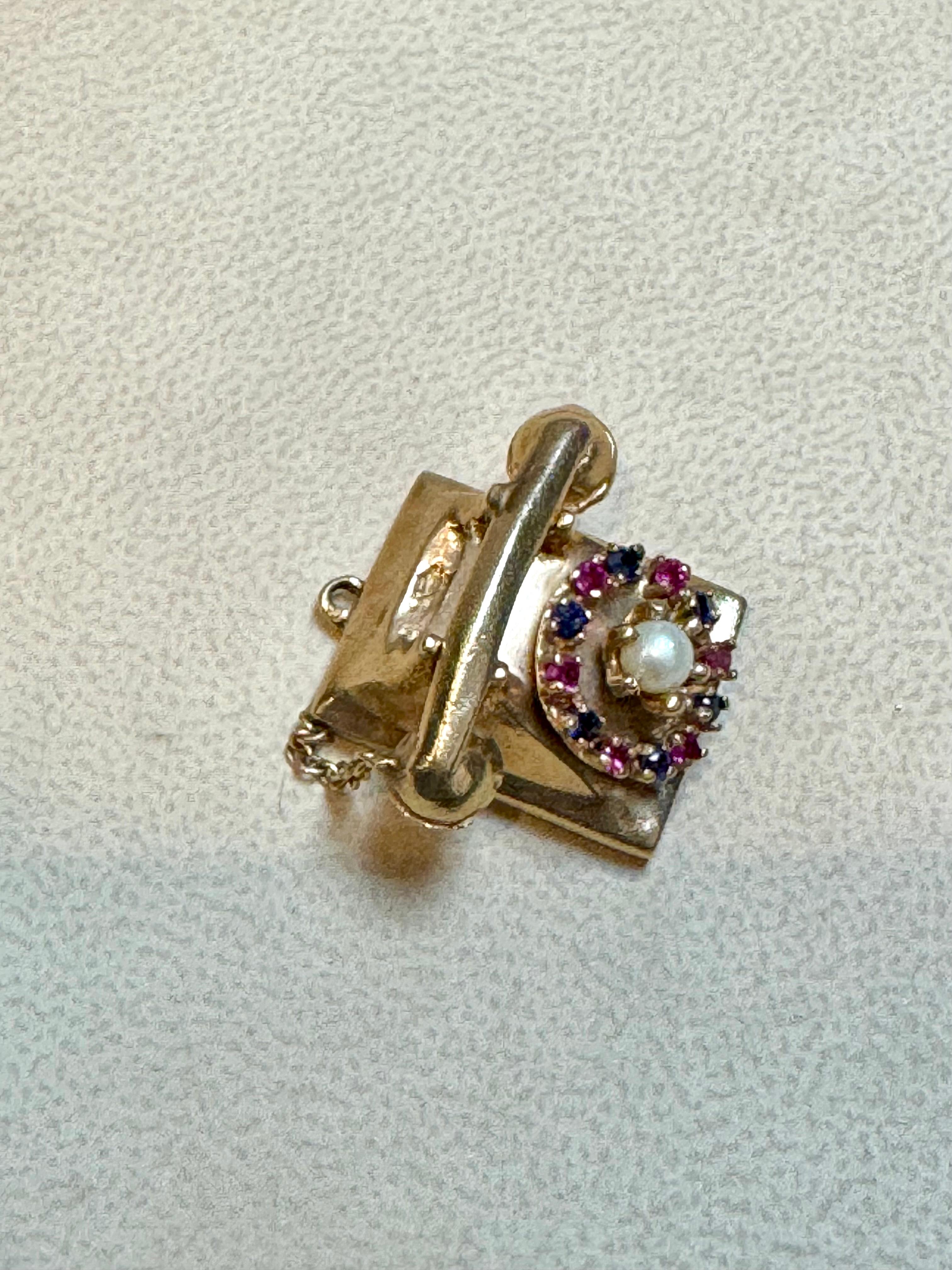 Miniature Vintage 1950s 14Kt Yellow Gold Retro Telephone Ruby , Sapphire & Pearl 2