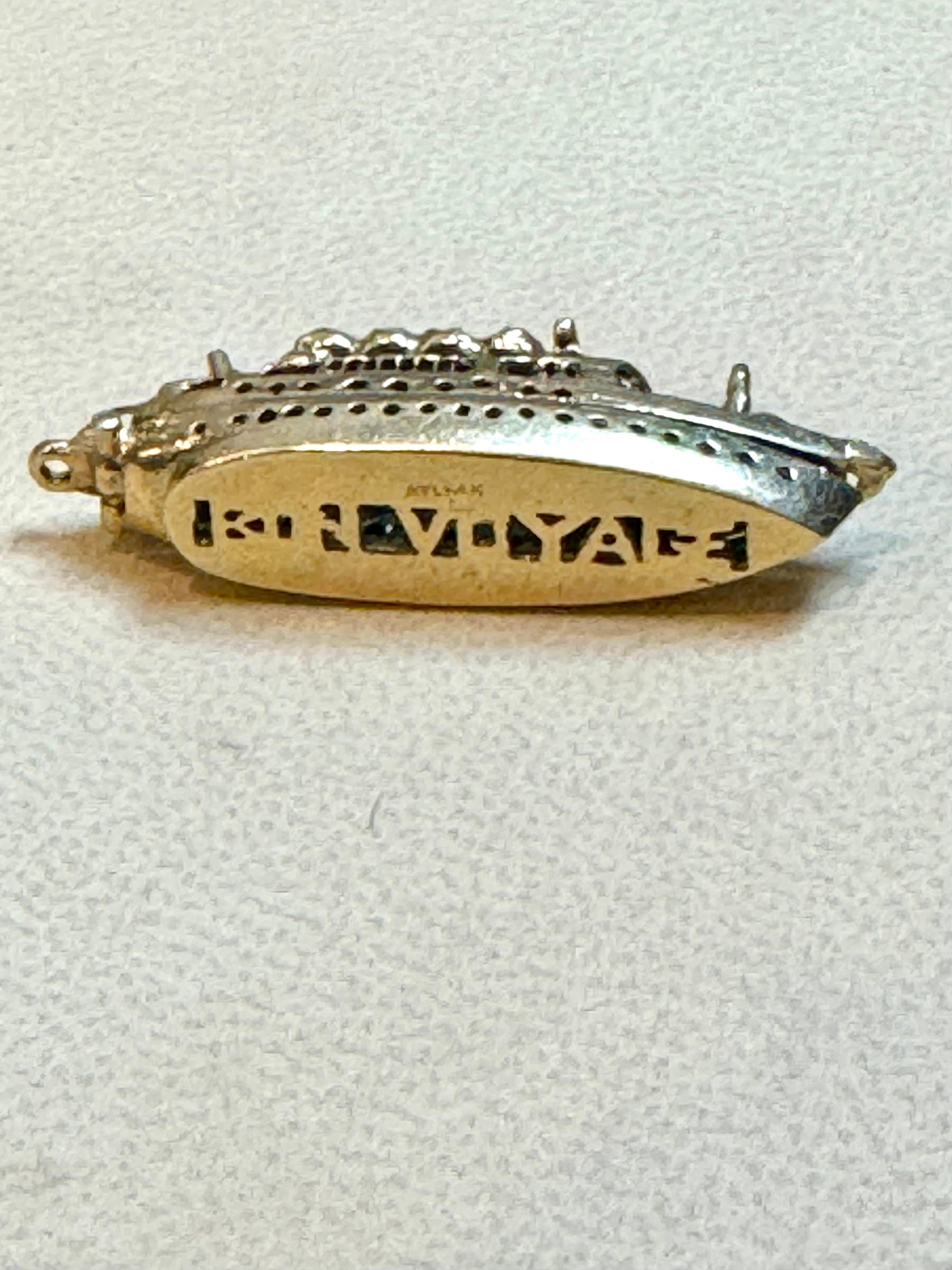 Miniature Vintage 1950s Gold Cruise ship with Ruby & Sapphire  14 Kt Yellow Gold In Excellent Condition In New York, NY