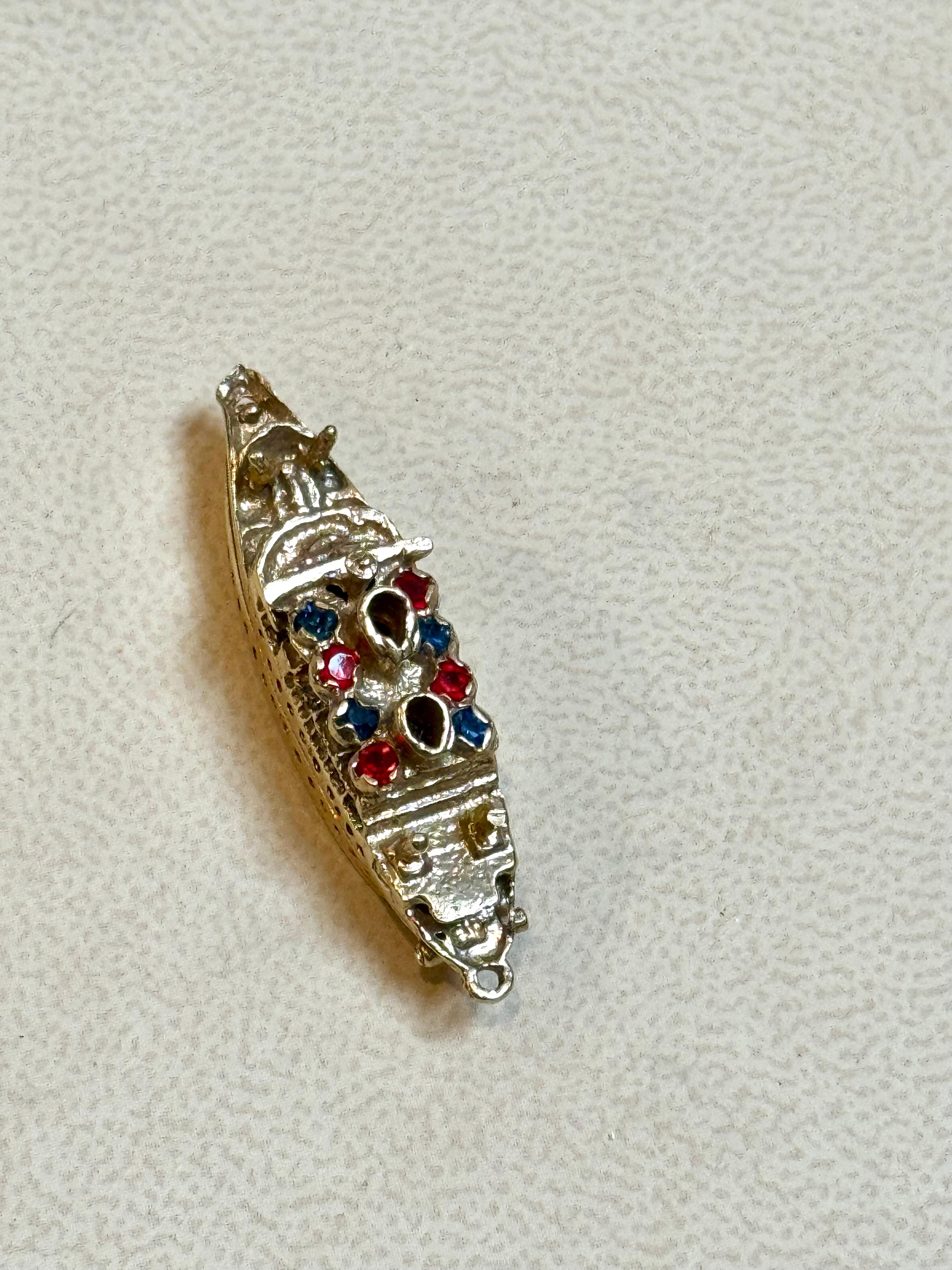 Miniature Vintage 1950s Gold Cruise ship with Ruby & Sapphire  14 Kt Yellow Gold 1