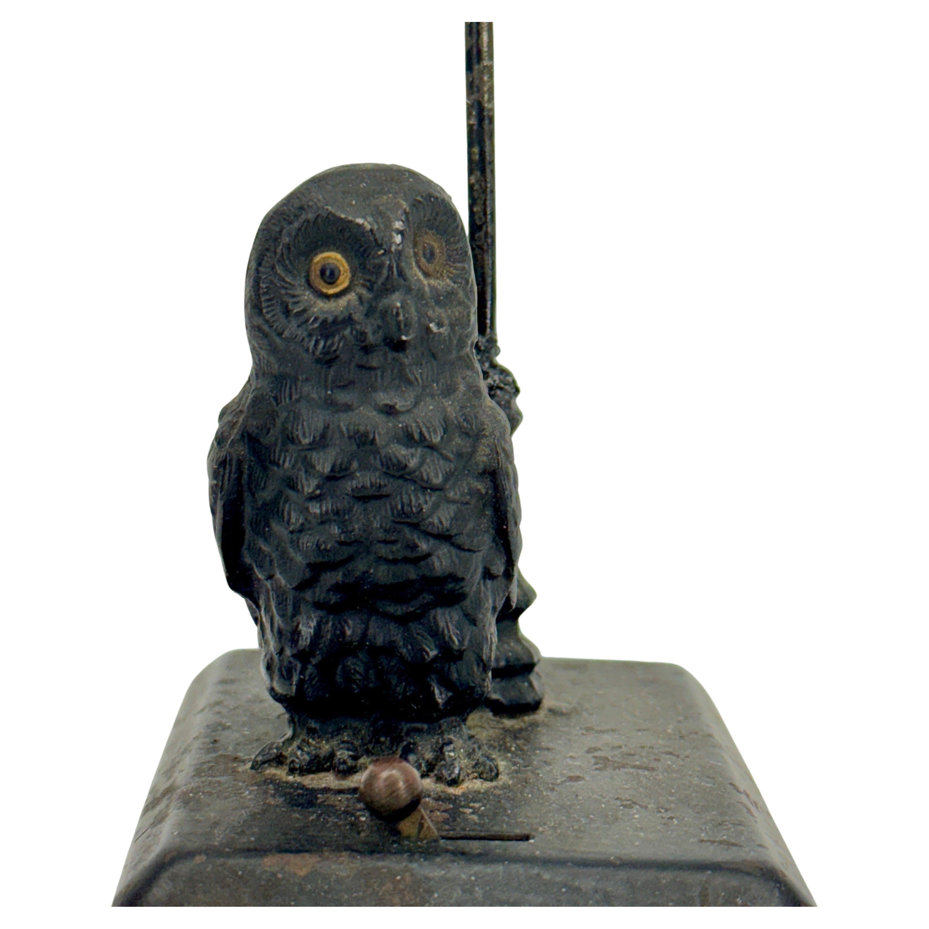 English Miniature Vintage Decorative Owl and Street Lantern Table Light  For Sale