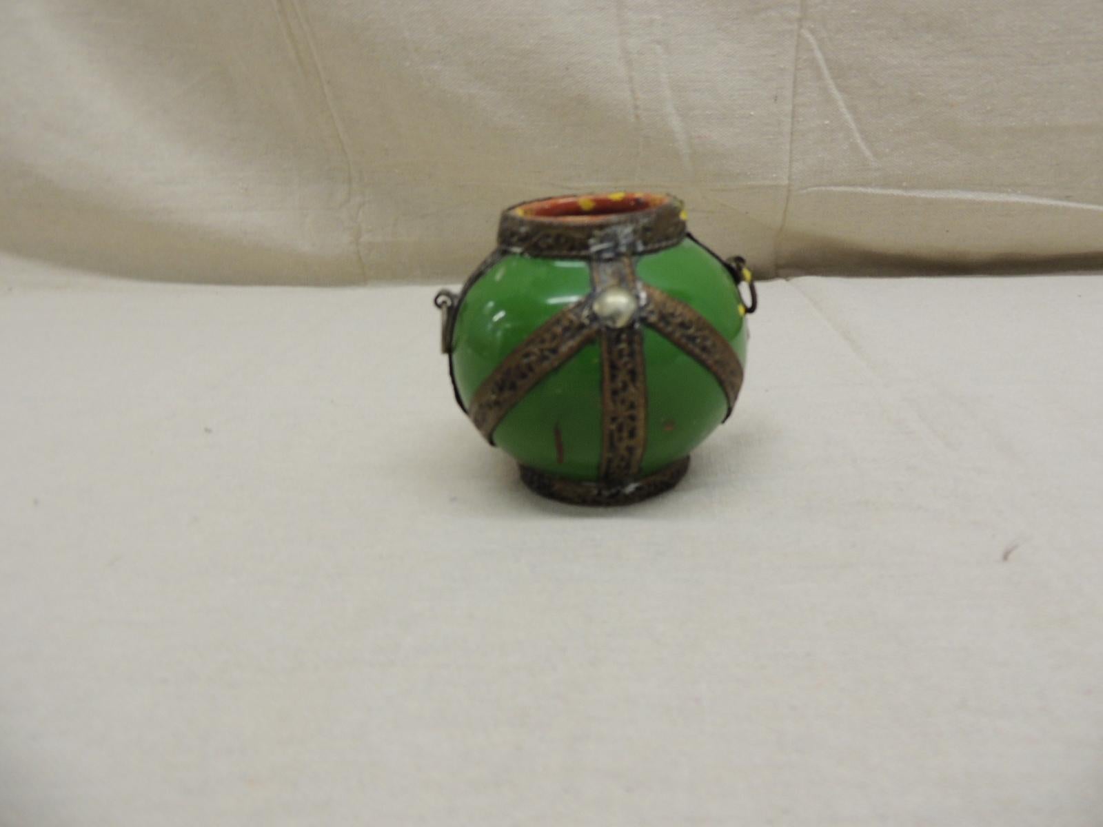 Hand-Crafted Miniature Vintage Moroccan Green Vase