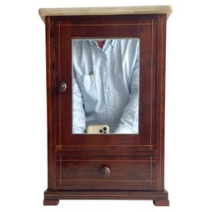 Antique Miniature Walnut Cabinet with Carrara Marble Top, France, 19th Century
