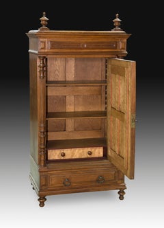 Miniature Wardrobe, Walnut Wood, Mirror, 19th Century