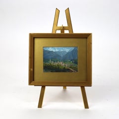 Acuarela en miniatura de un pueblo de montaña italiano por Baker C1890