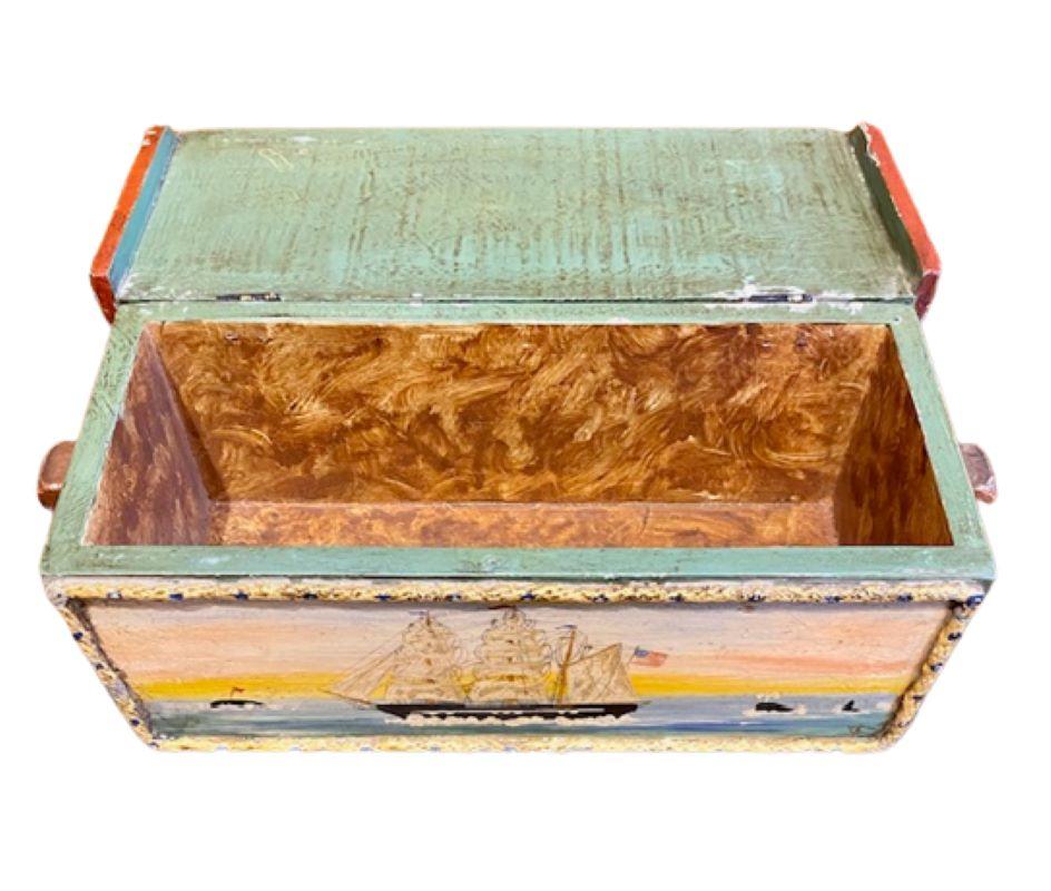 Miniature Whaling Decorated Sea Chest, circa 1920s In Good Condition In Nantucket, MA