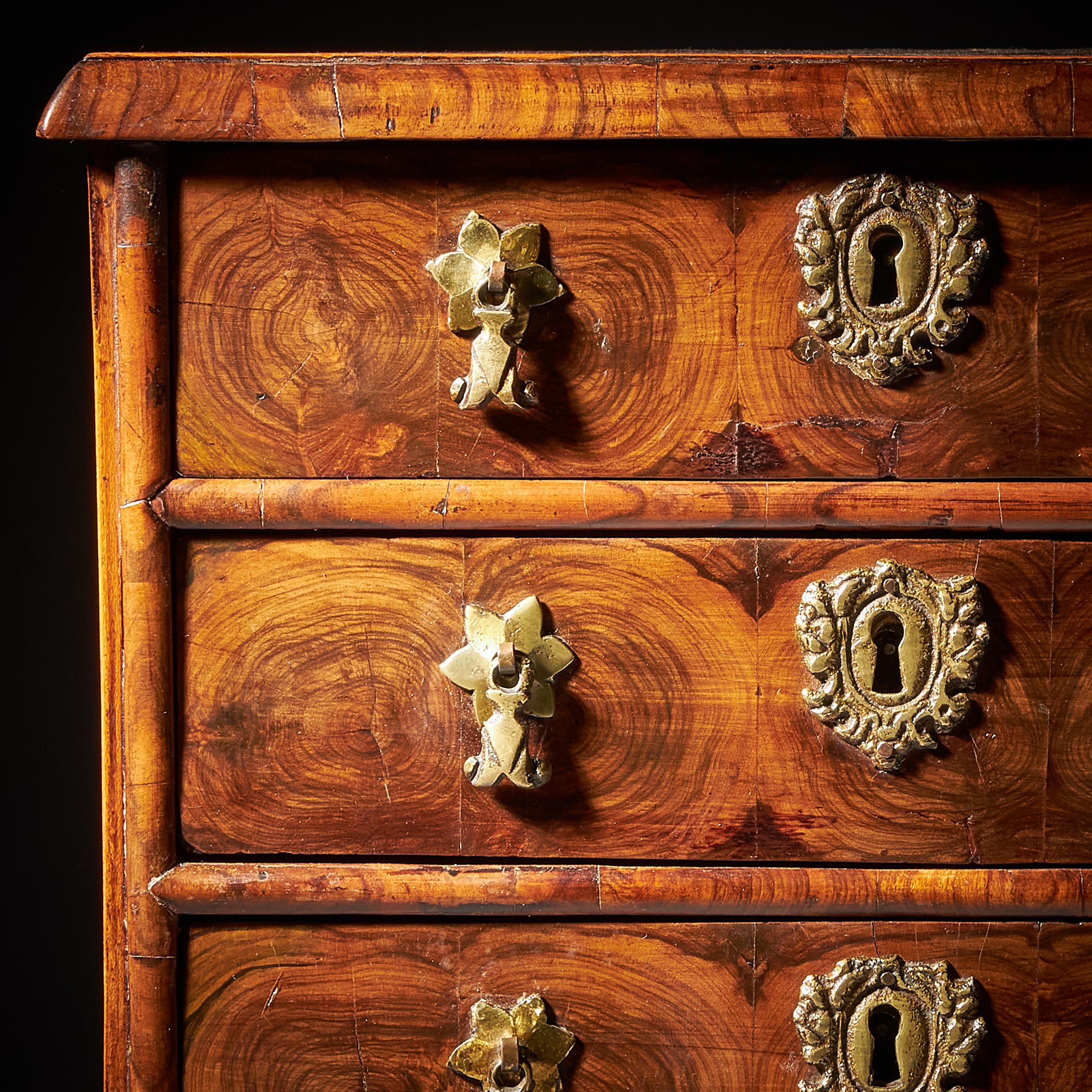 English Miniature William and Mary Diminutive Olive Oyster Chest, C.1688-1702