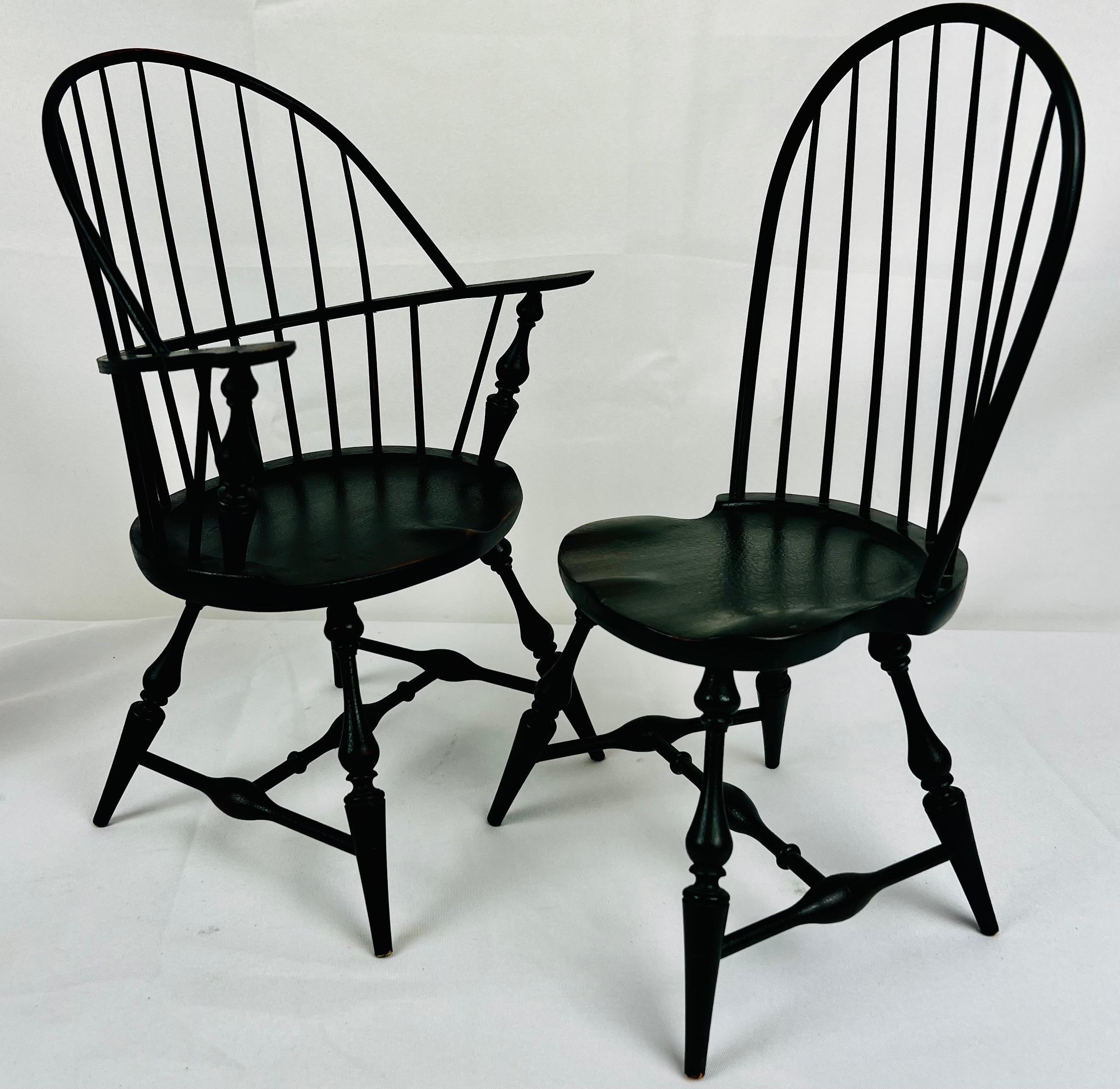 Miniature Windsor Armchair-Essex Green Paint-stamped Riverbend Chair Co., Ohio In Good Condition In West Palm Beach, FL