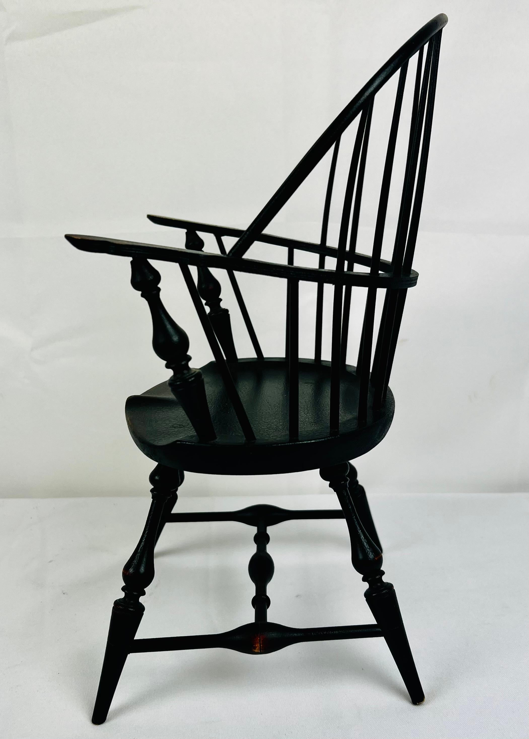 Late 20th Century Miniature Windsor Armchair-Essex Green Paint-stamped Riverbend Chair Co., Ohio
