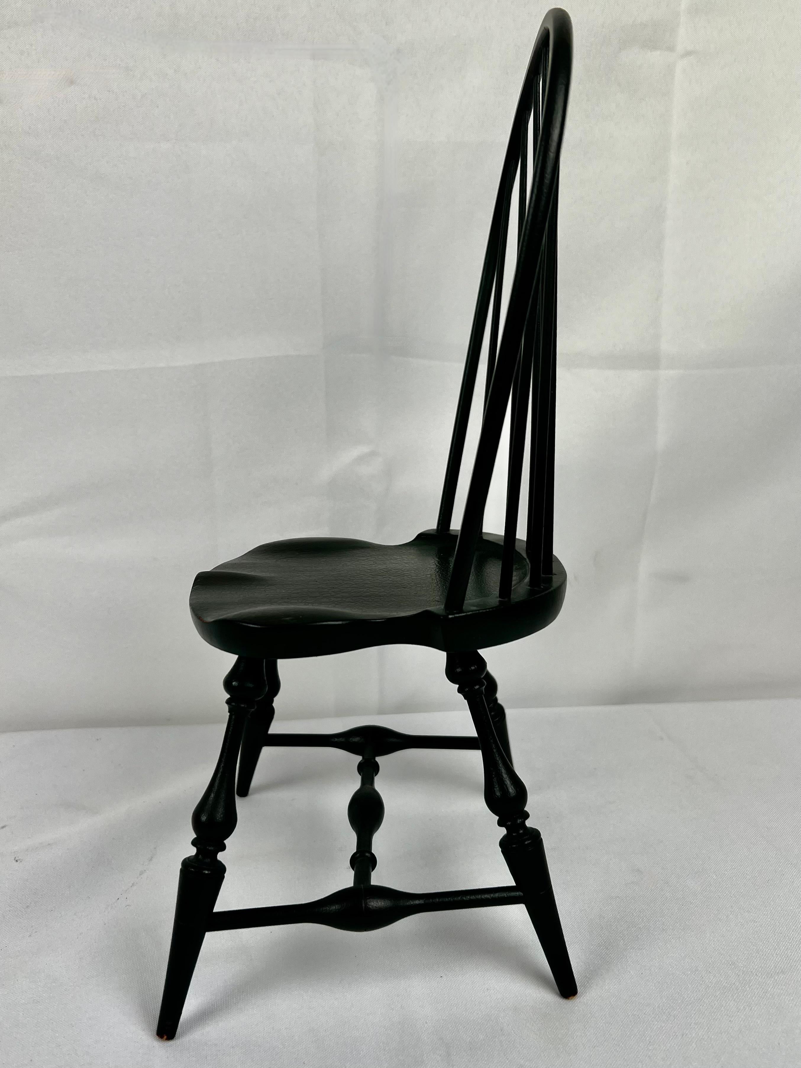 Late 20th Century Miniature Windsor Side Chair painted Essex Green by Riverbend Chair Co., Ohio.