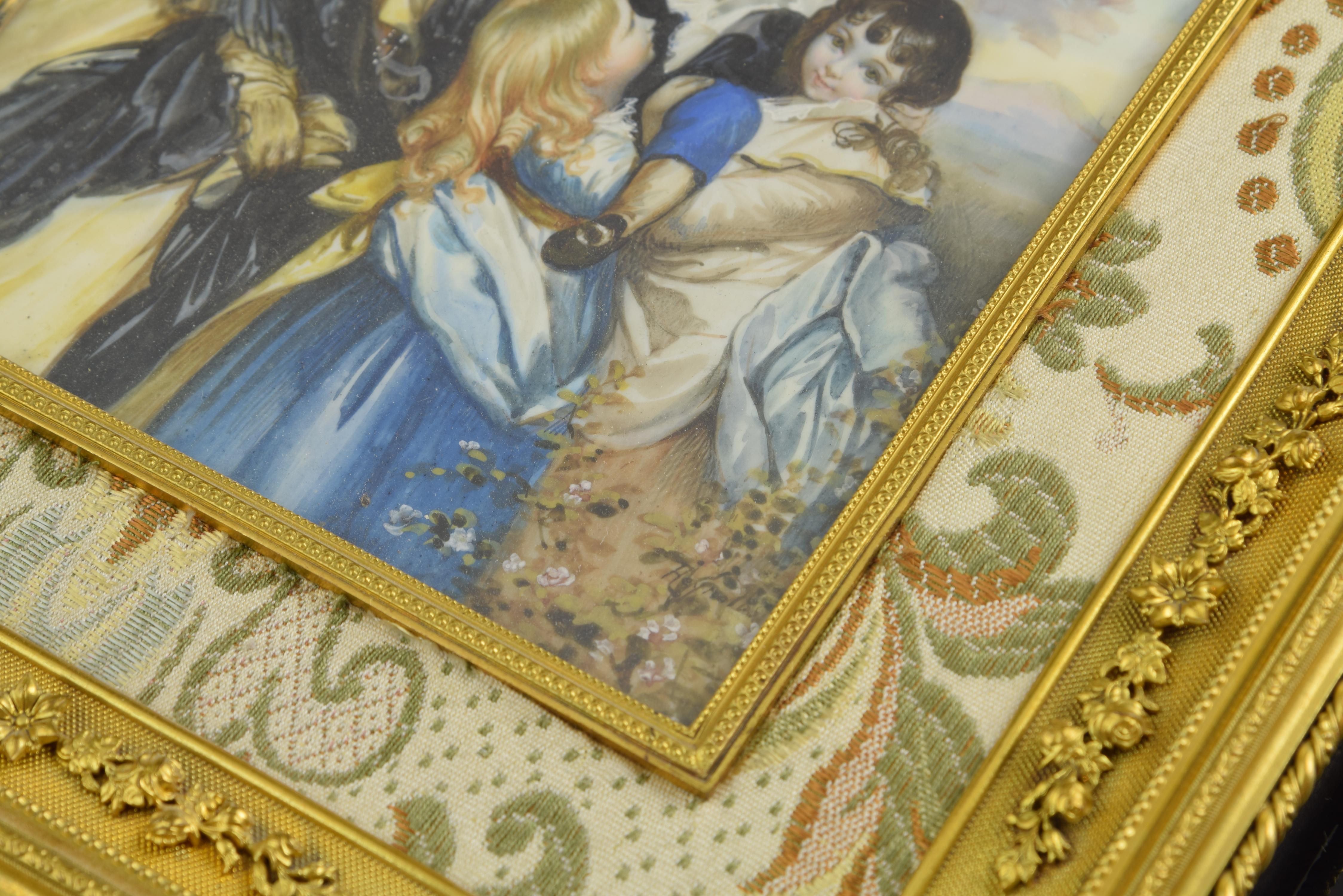 Neoclassical Revival Miniature with Bronze Frame, 19th Century, After Work of Sir Joshua Reynolds For Sale