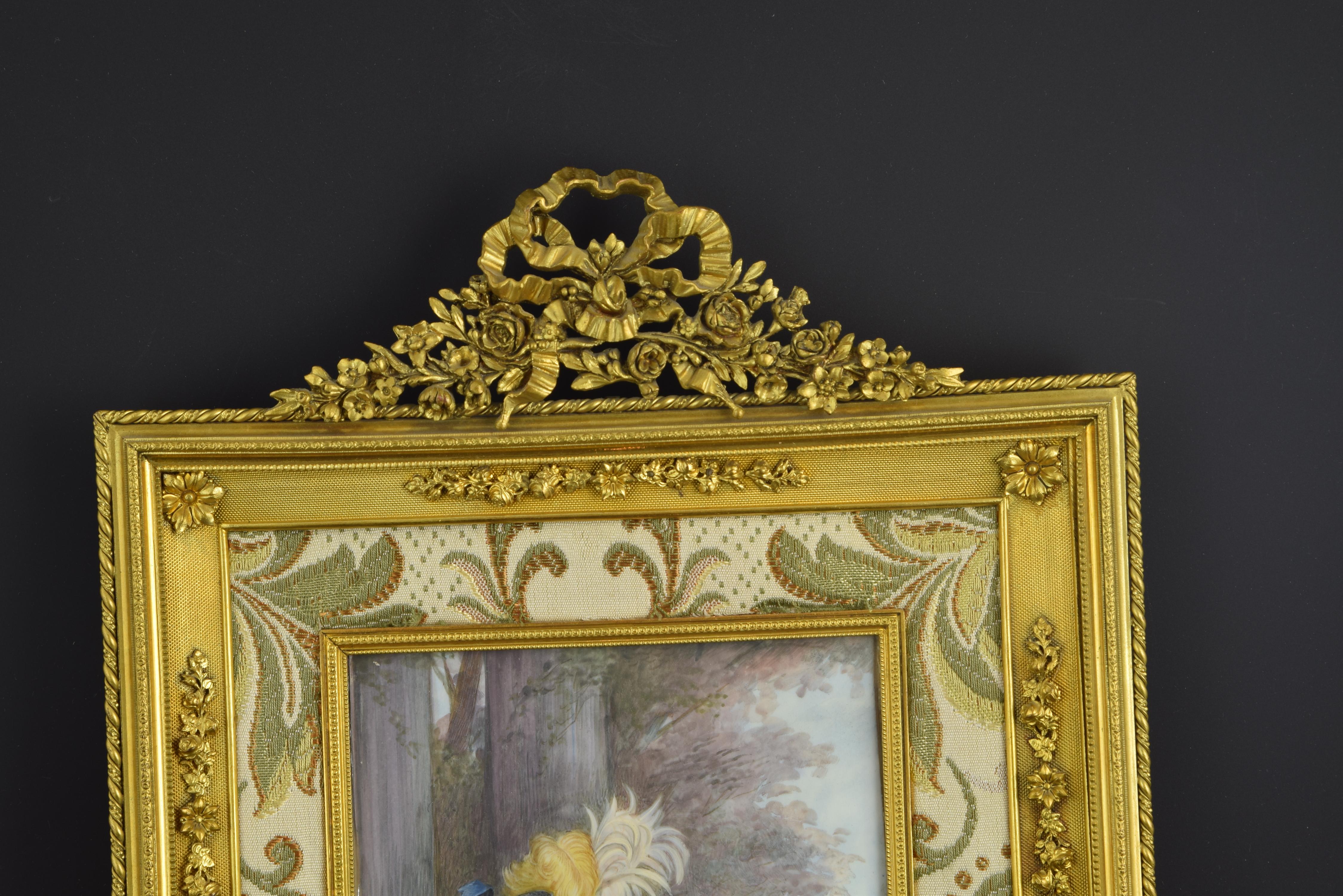 Miniature with Bronze Frame, 19th Century, After Work of Sir Joshua Reynolds In Good Condition For Sale In Madrid, ES