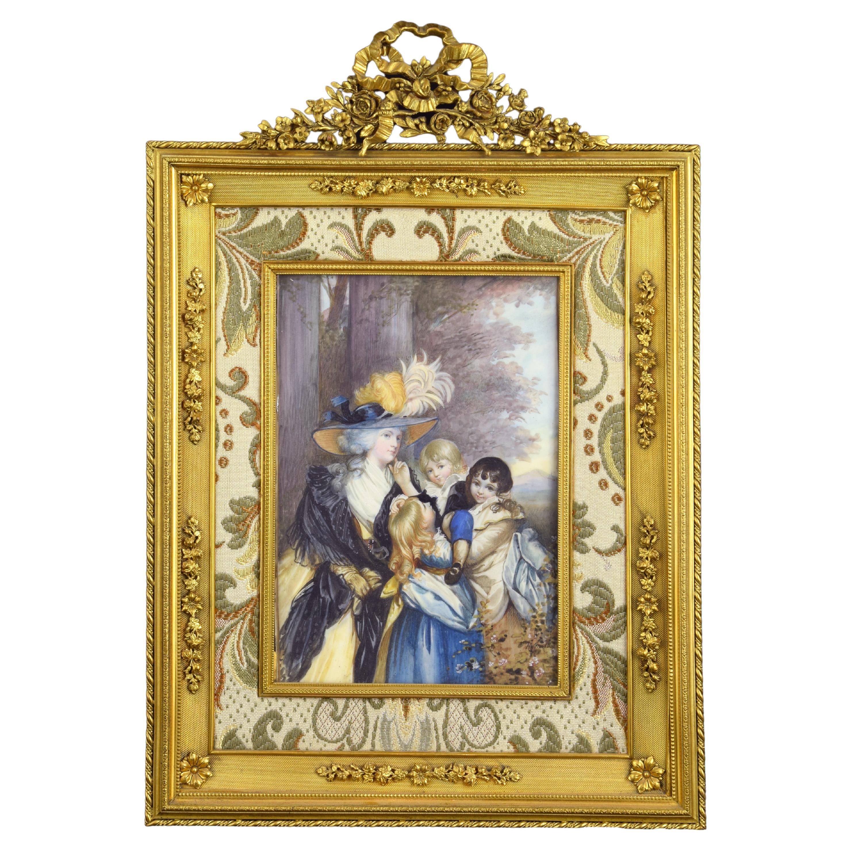 Miniature with Bronze Frame, 19th Century, After Work of Sir Joshua Reynolds For Sale