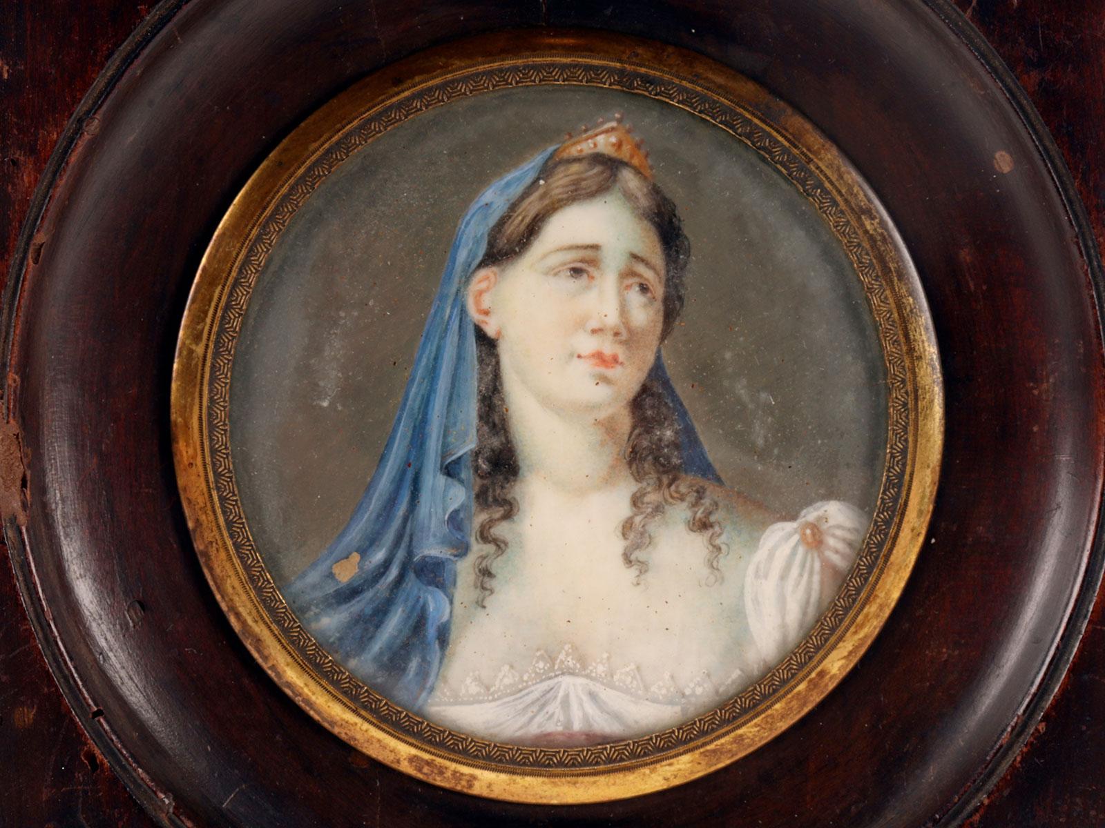Italian Miniature with female subject, watercolor on ivory, Italy 1830.  For Sale