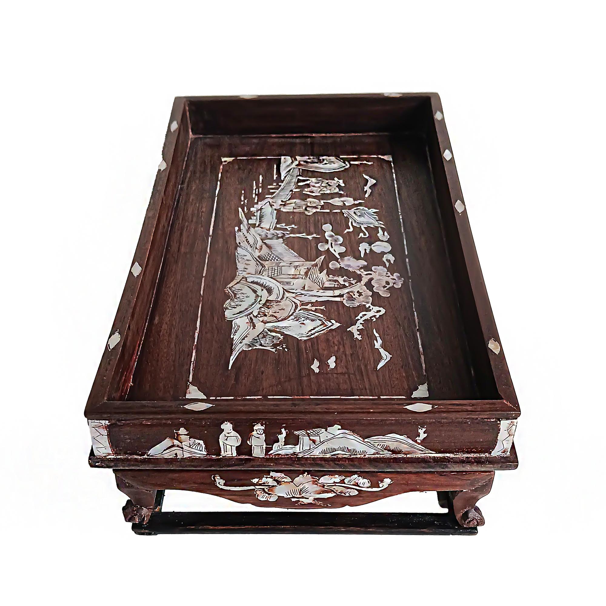 Miniature Wood Altar Tray with Mother-of- Pearl Inlays, China, Early 20th C. For Sale 3