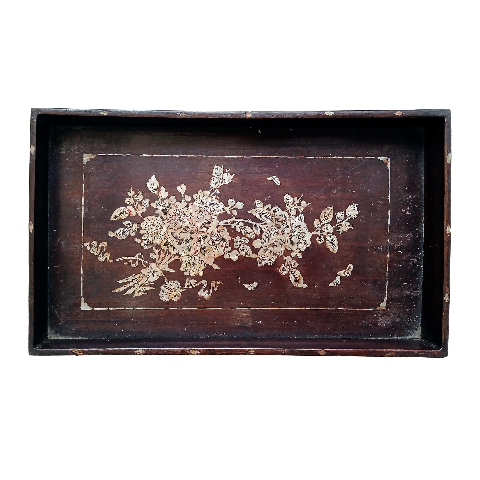 Wood Altar Tray with Mother-of- Pearl Inlays, Late 19th Century For Sale 4