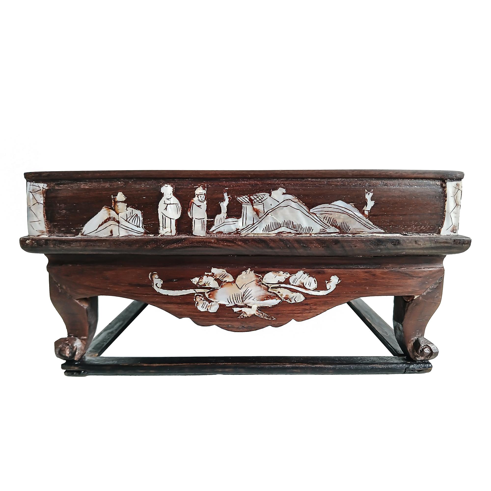 Miniature Wood Altar Tray with Mother-of- Pearl Inlays, China, Early 20th C. For Sale 4