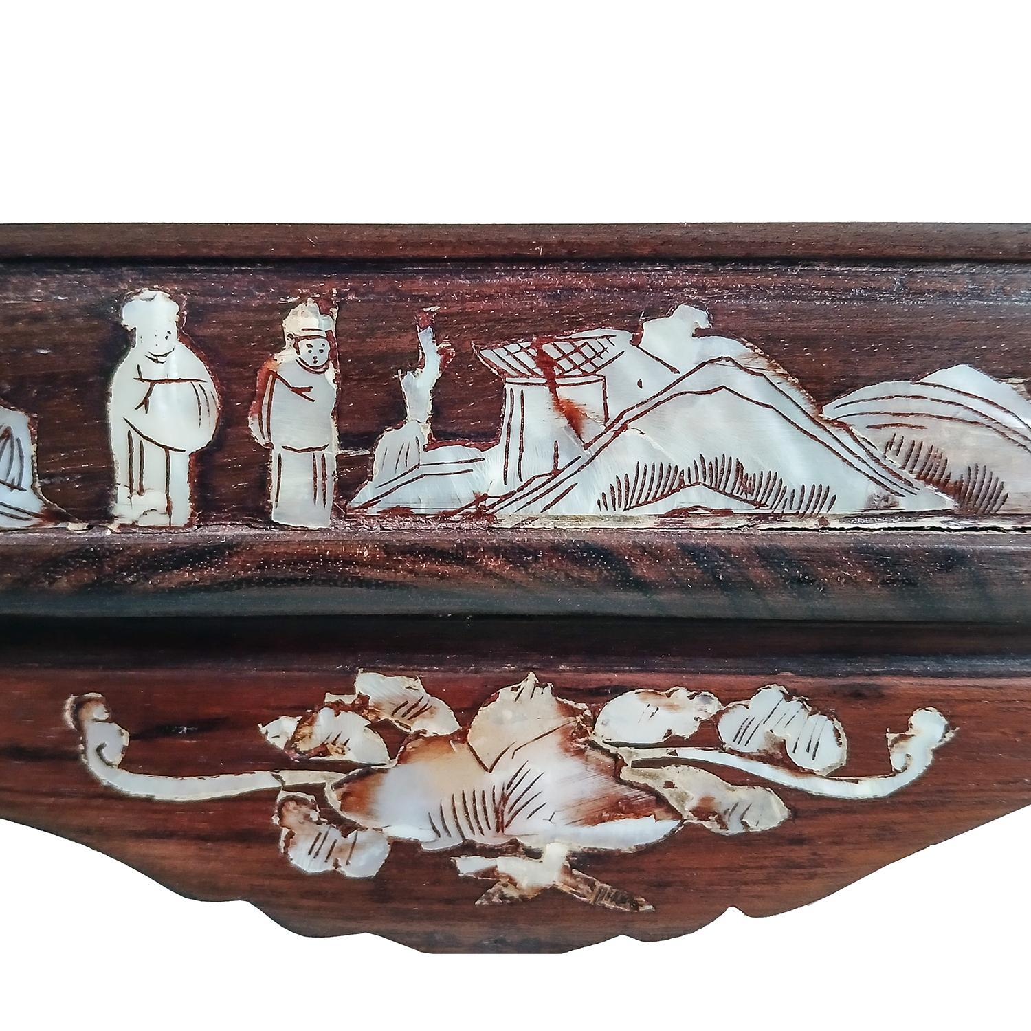 Miniature Wood Altar Tray with Mother-of- Pearl Inlays, China, Early 20th C. For Sale 5