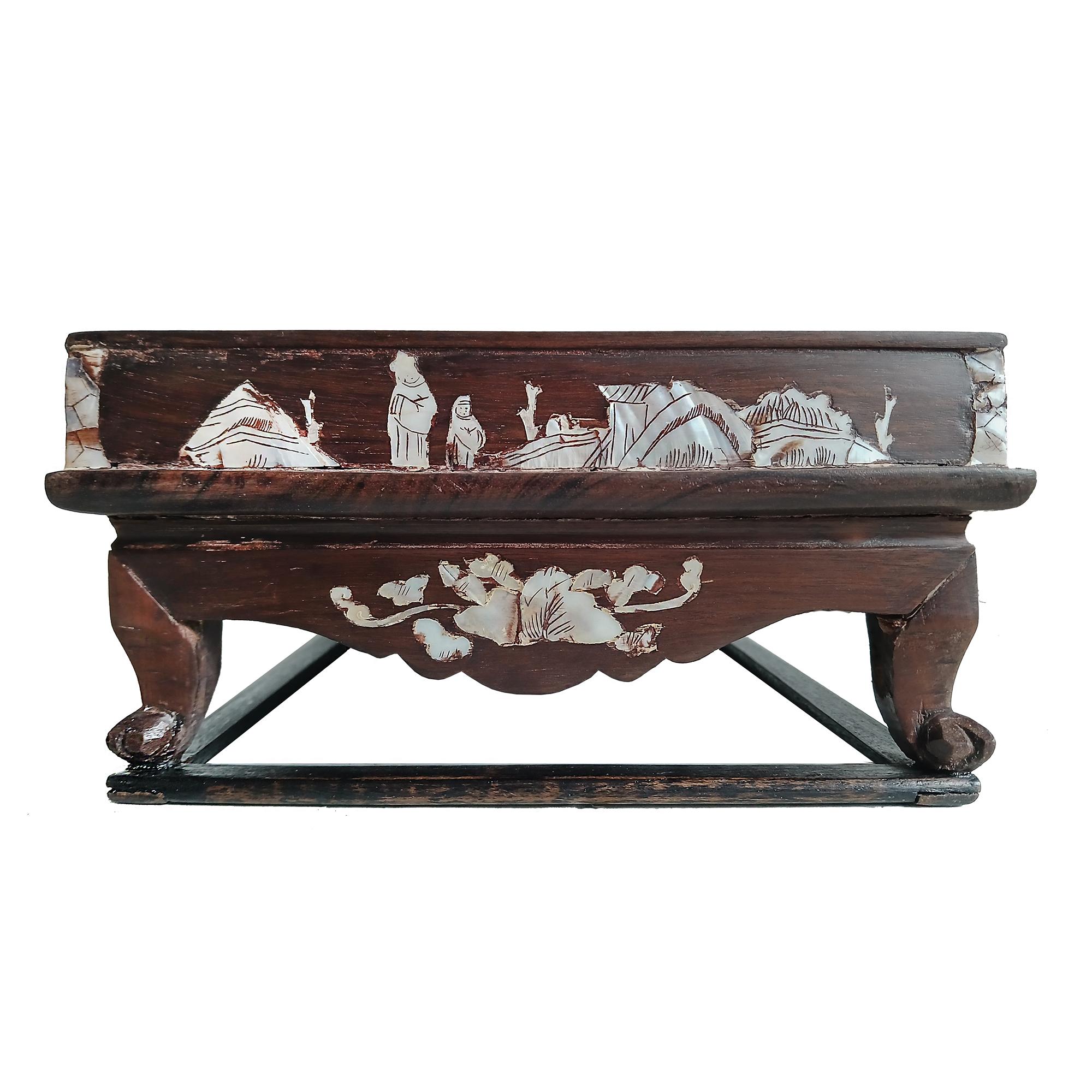 Miniature Wood Altar Tray with Mother-of- Pearl Inlays, China, Early 20th C. For Sale 6