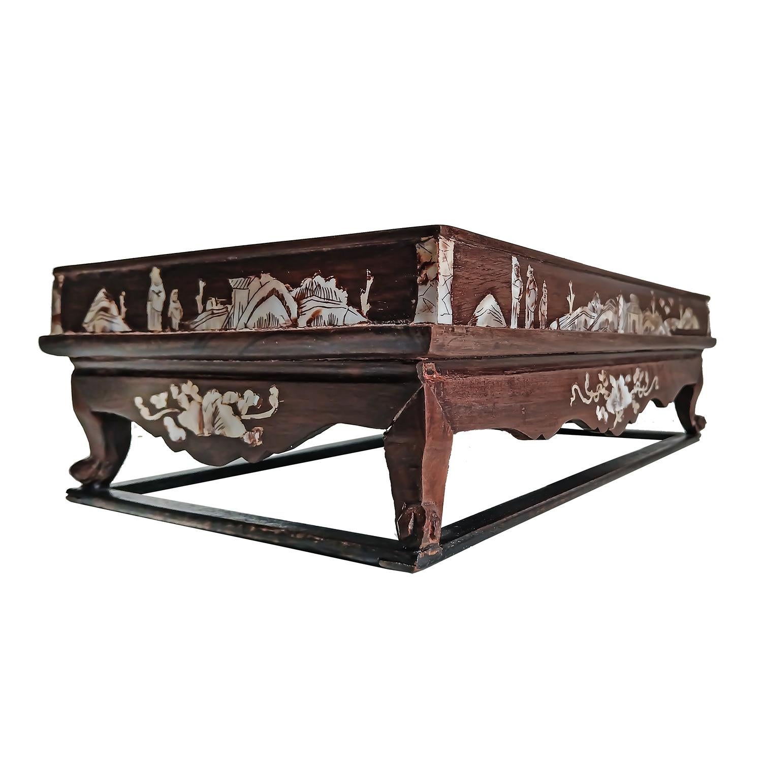 Miniature Wood Altar Tray with Mother-of- Pearl Inlays, China, Early 20th C. For Sale 7