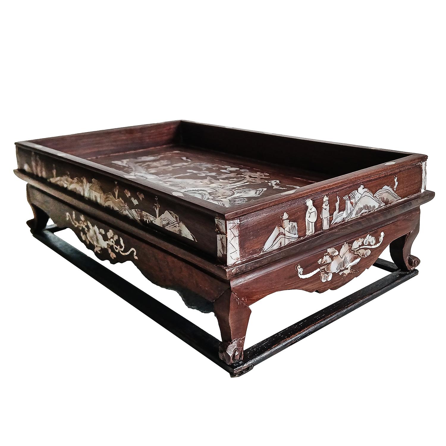Miniature Wood Altar Tray with Mother-of- Pearl Inlays, China, Early 20th C. For Sale 9