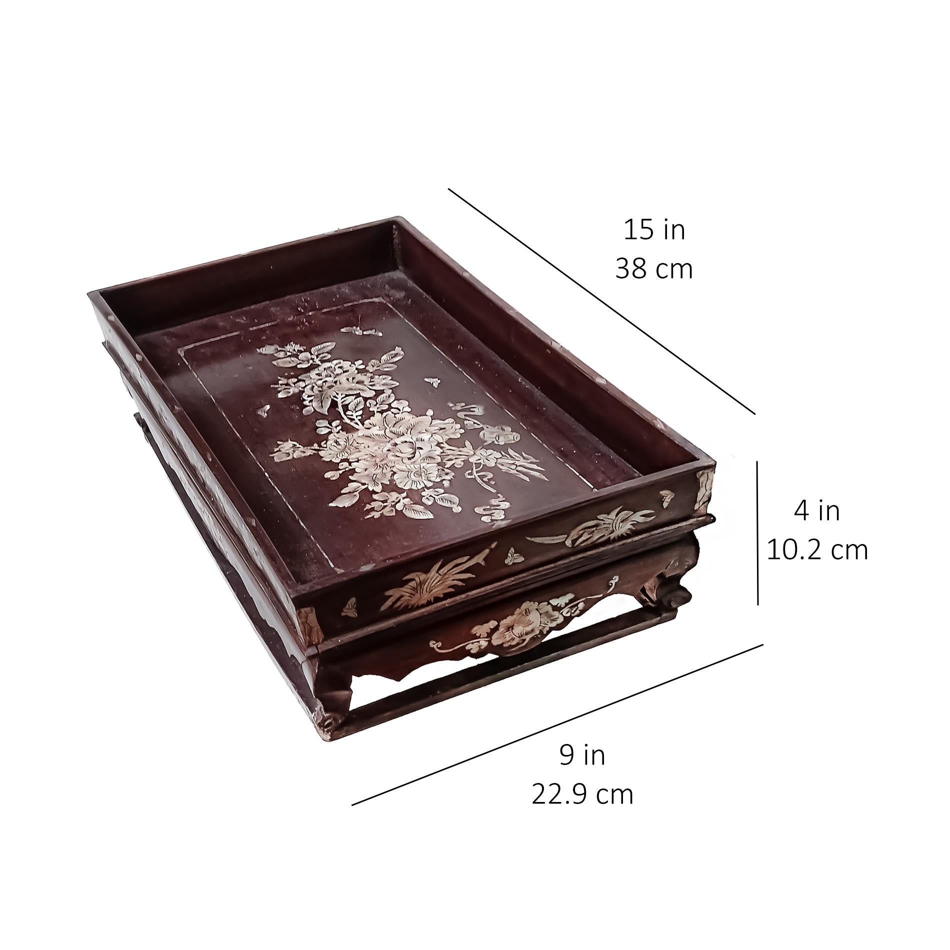 Wood Altar Tray with Mother-of- Pearl Inlays, Late 19th Century For Sale 11