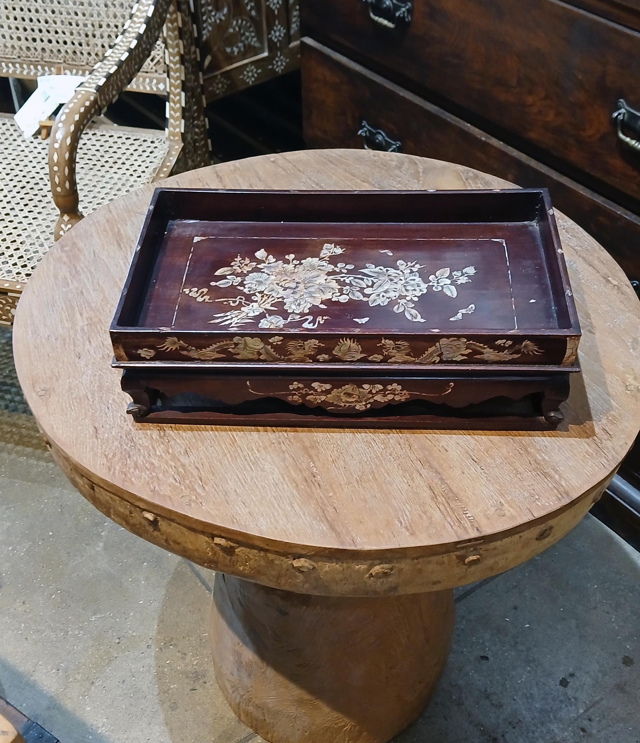 Wood Altar Tray with Mother-of- Pearl Inlays, Late 19th Century For Sale 13