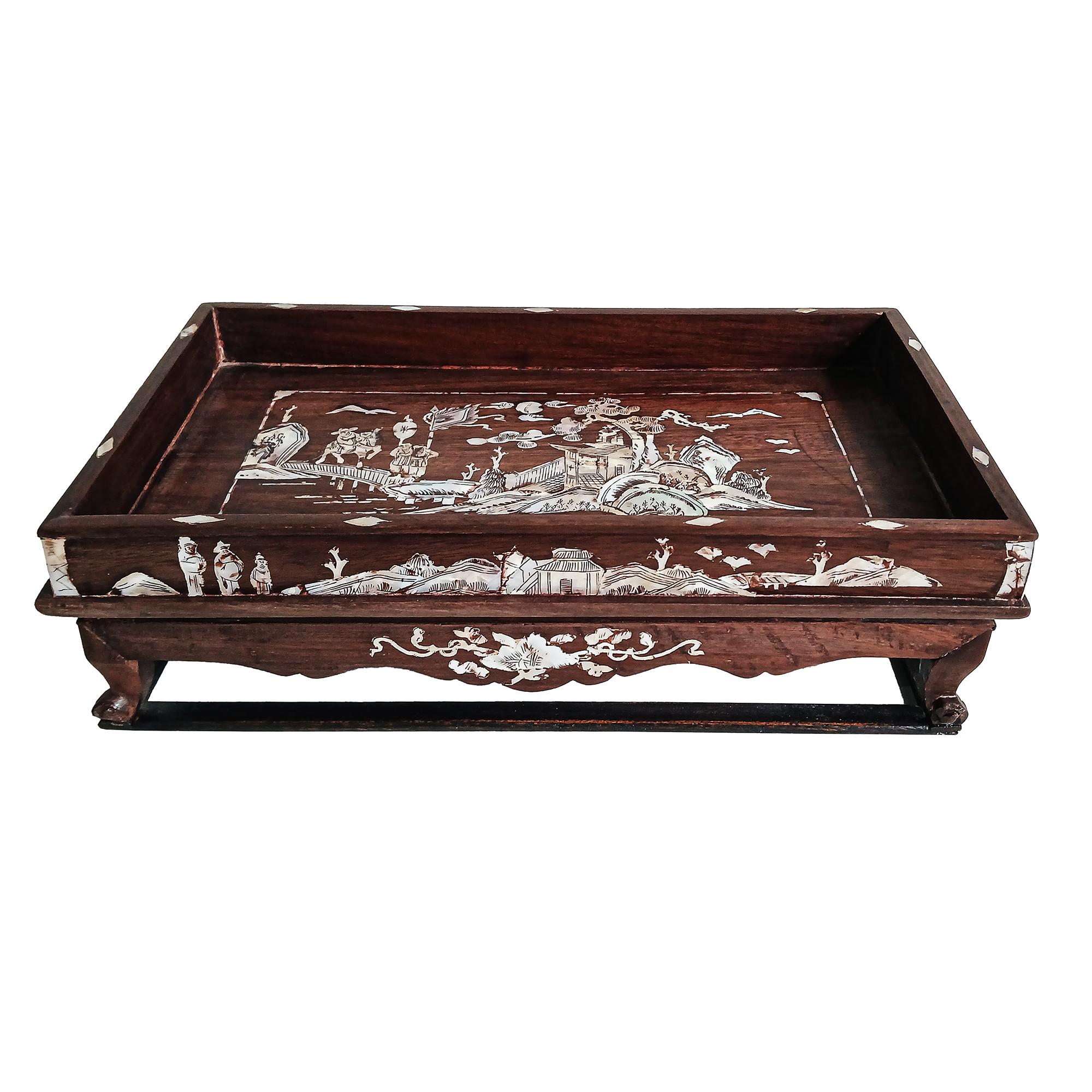 Qing Miniature Wood Altar Tray with Mother-of- Pearl Inlays, China, Early 20th C. For Sale