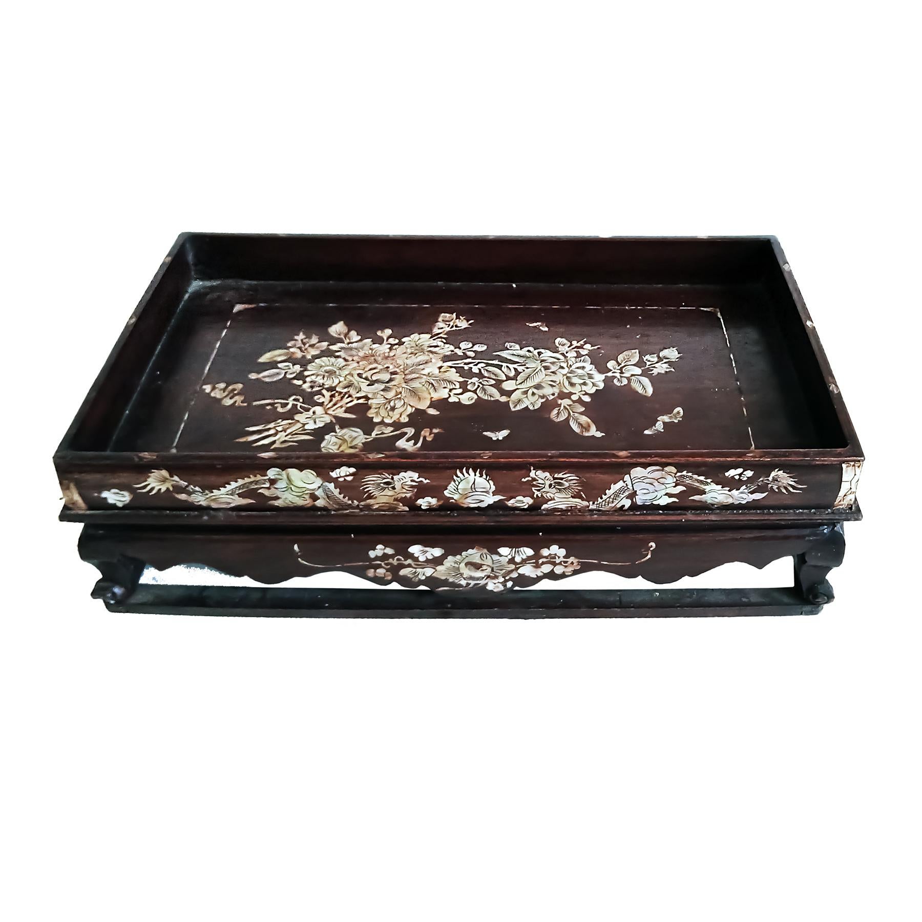 Qing Wood Altar Tray with Mother-of- Pearl Inlays, Late 19th Century For Sale