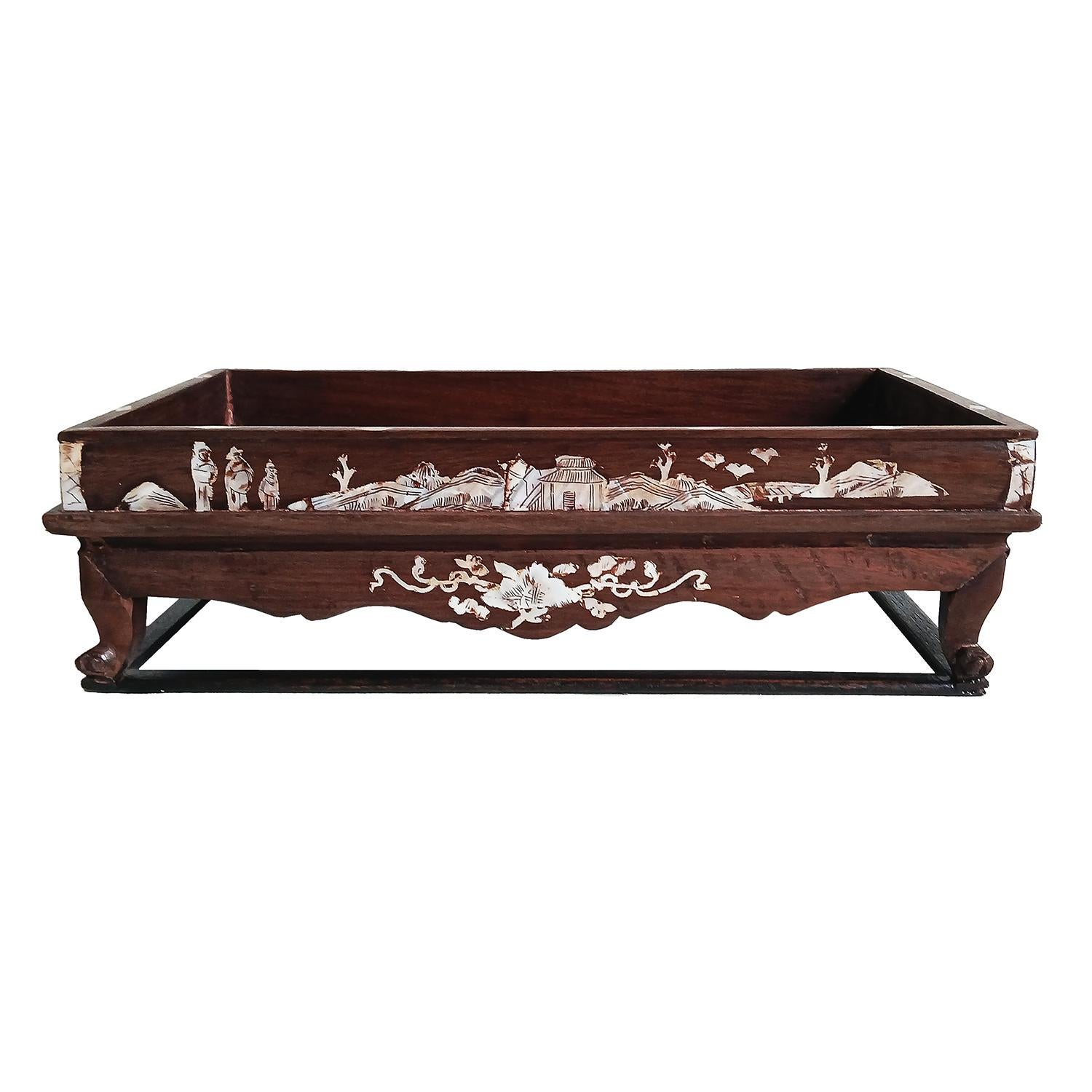 Chinese Miniature Wood Altar Tray with Mother-of- Pearl Inlays, China, Early 20th C. For Sale