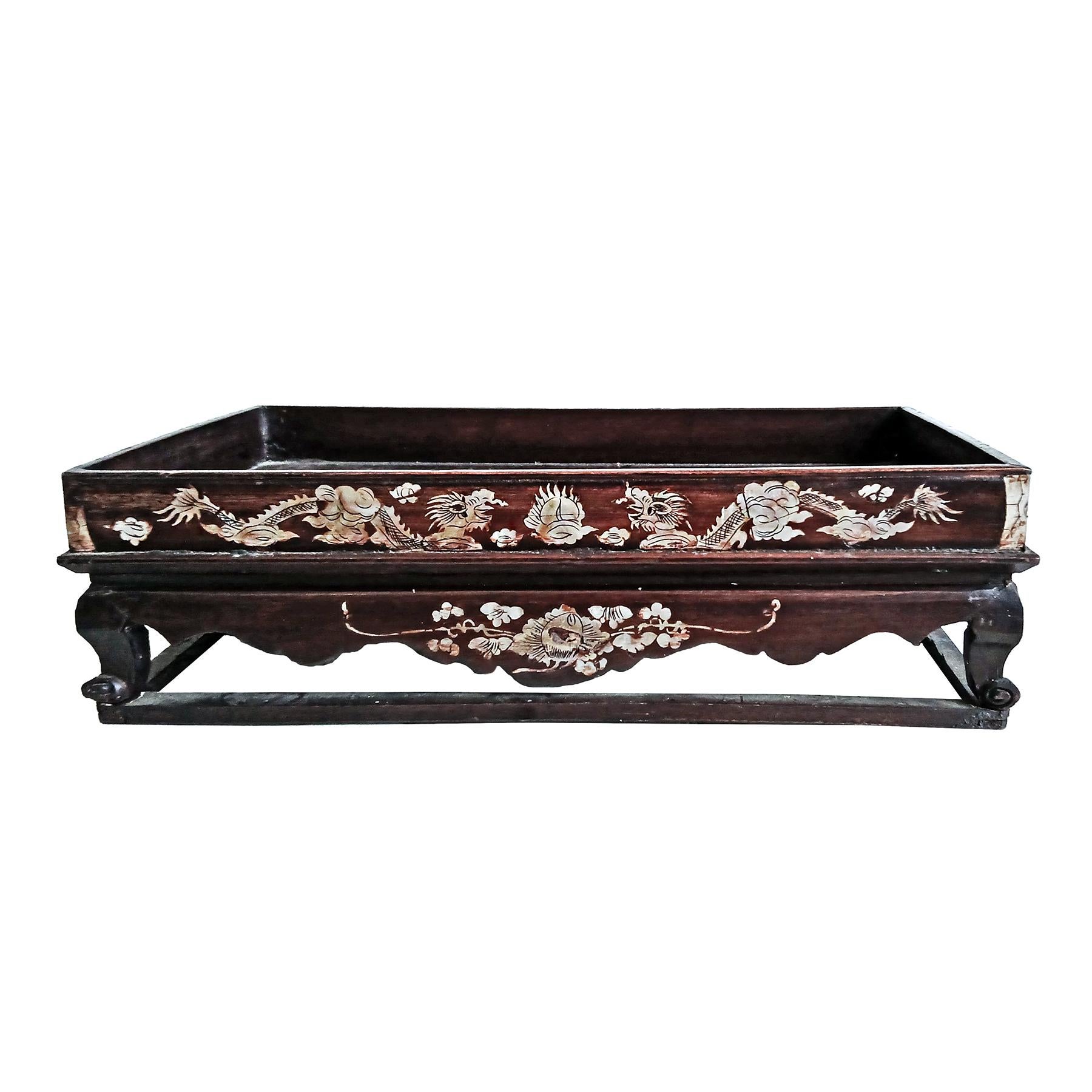 Chinese Wood Altar Tray with Mother-of- Pearl Inlays, Late 19th Century For Sale