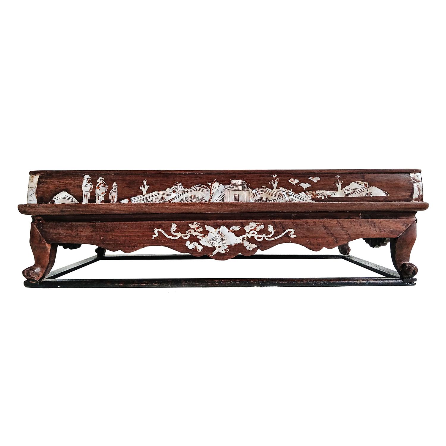 Hand-Crafted Miniature Wood Altar Tray with Mother-of- Pearl Inlays, China, Early 20th C. For Sale