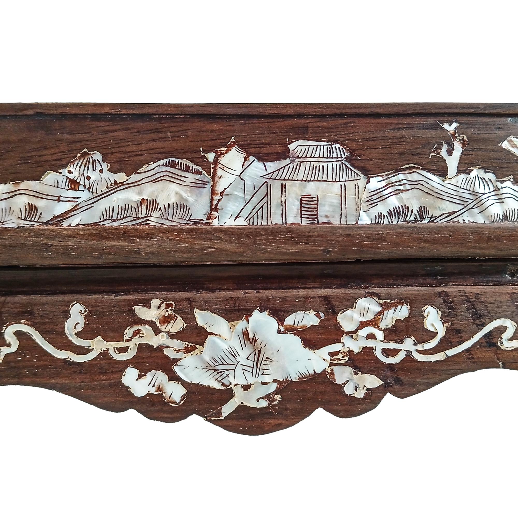 Miniature Wood Altar Tray with Mother-of- Pearl Inlays, China, Early 20th C. In Good Condition For Sale In New York, NY