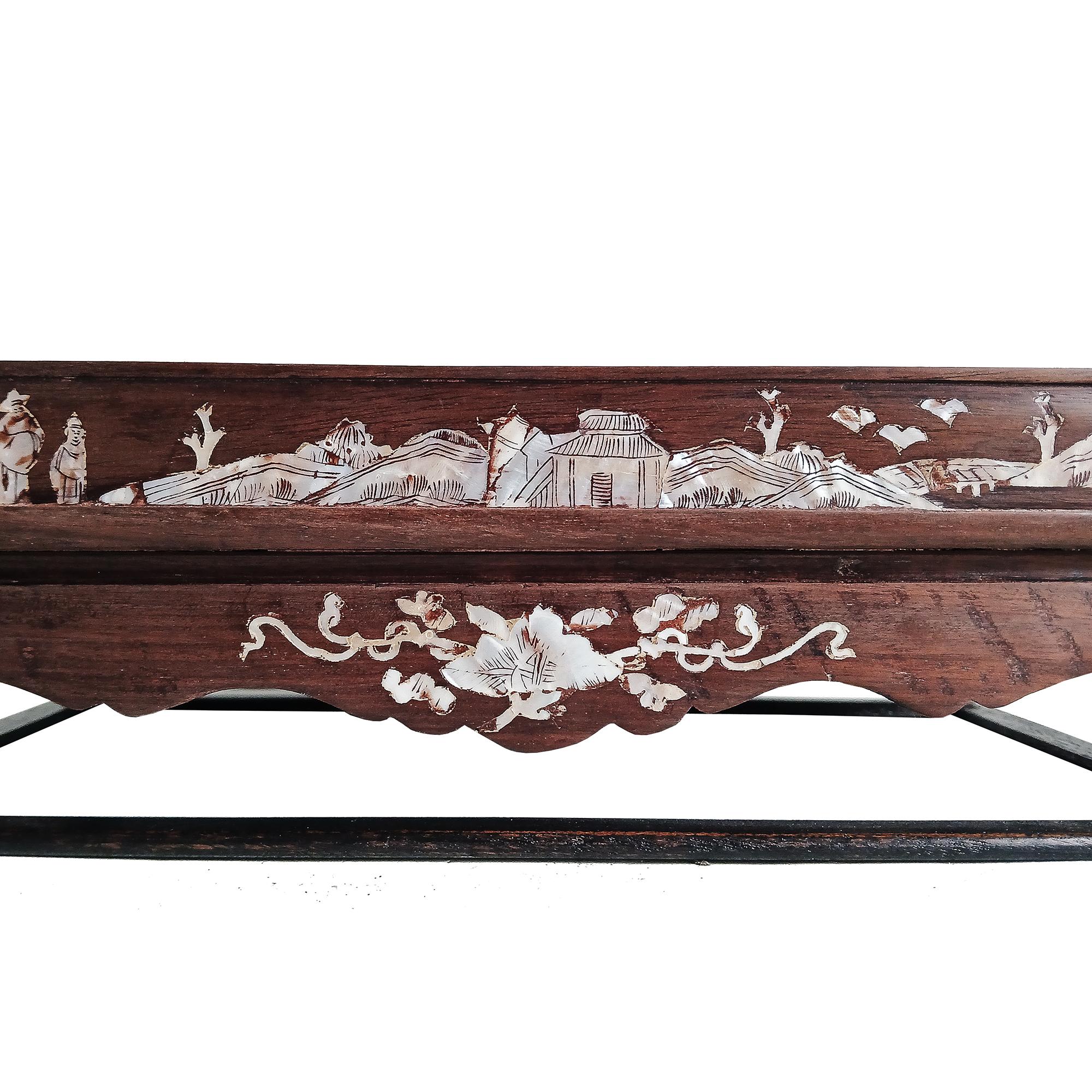 Early 20th Century Miniature Wood Altar Tray with Mother-of- Pearl Inlays, China, Early 20th C. For Sale