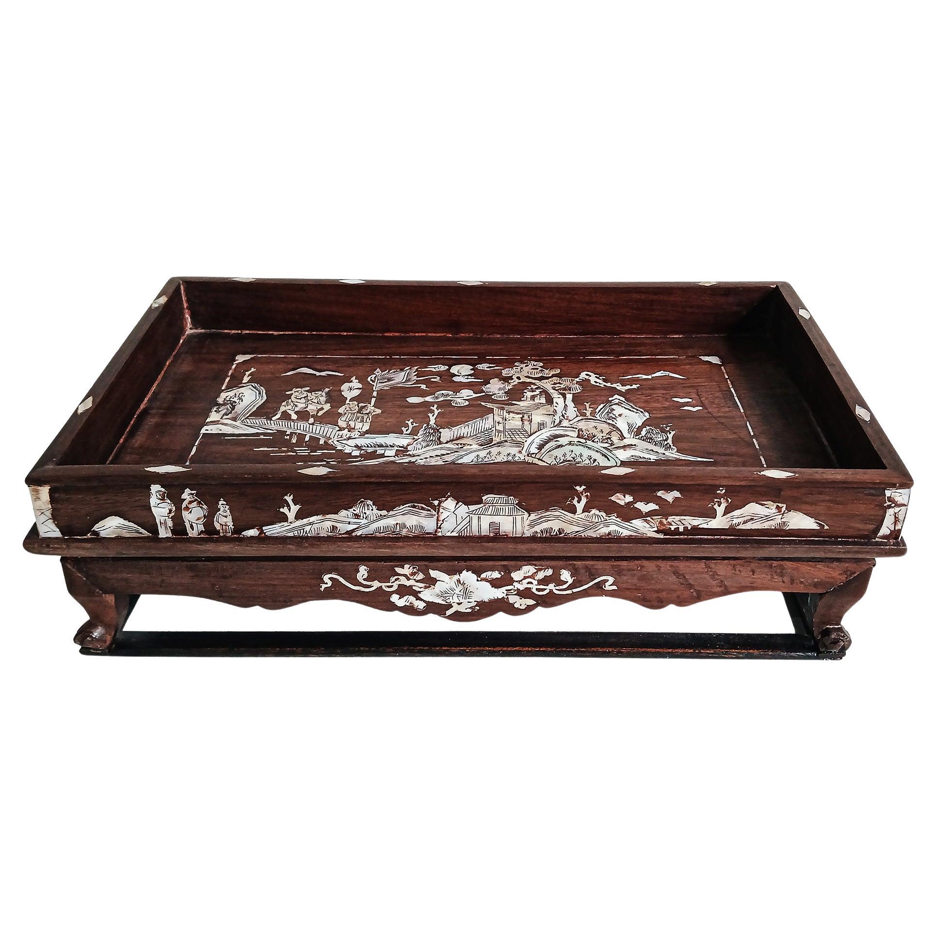 Miniature Wood Altar Tray with Mother-of- Pearl Inlays, China, Early 20th C. For Sale