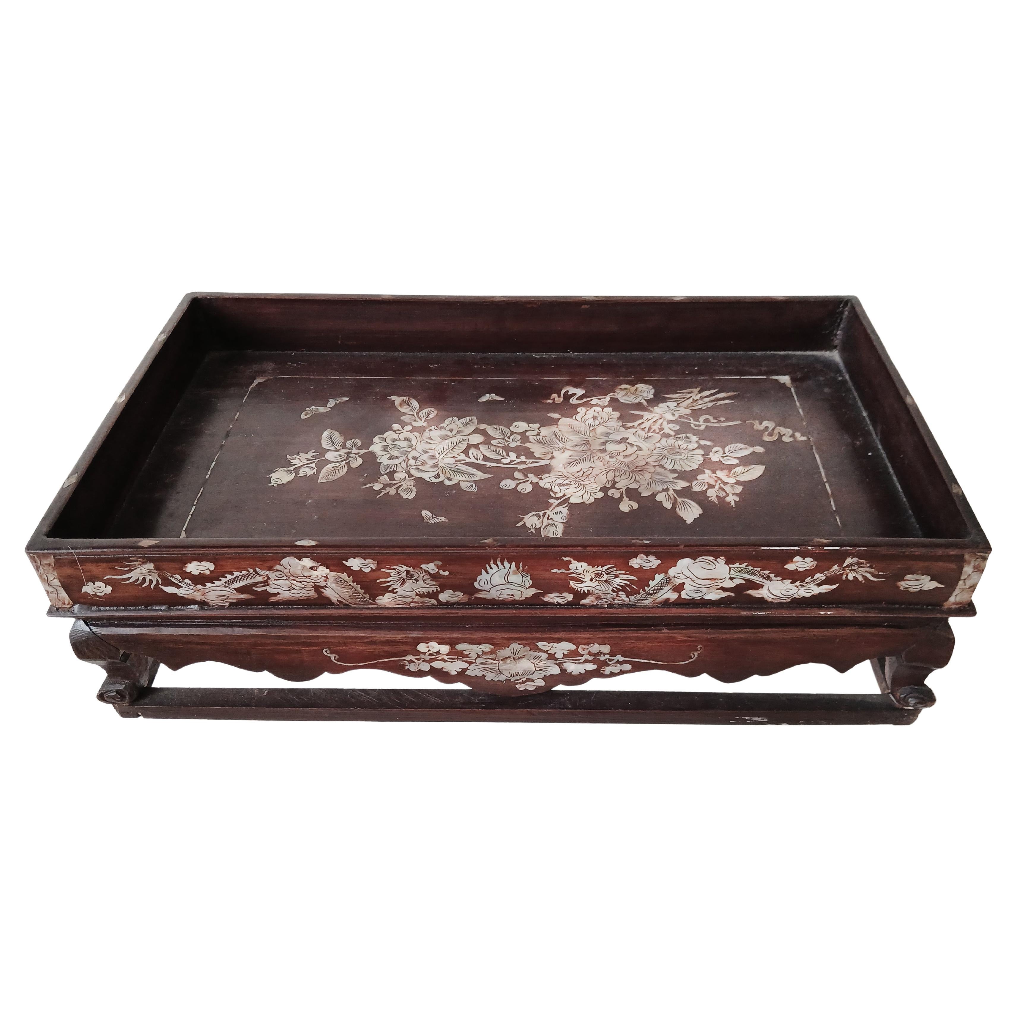 Wood Altar Tray with Mother-of- Pearl Inlays, Late 19th Century For Sale