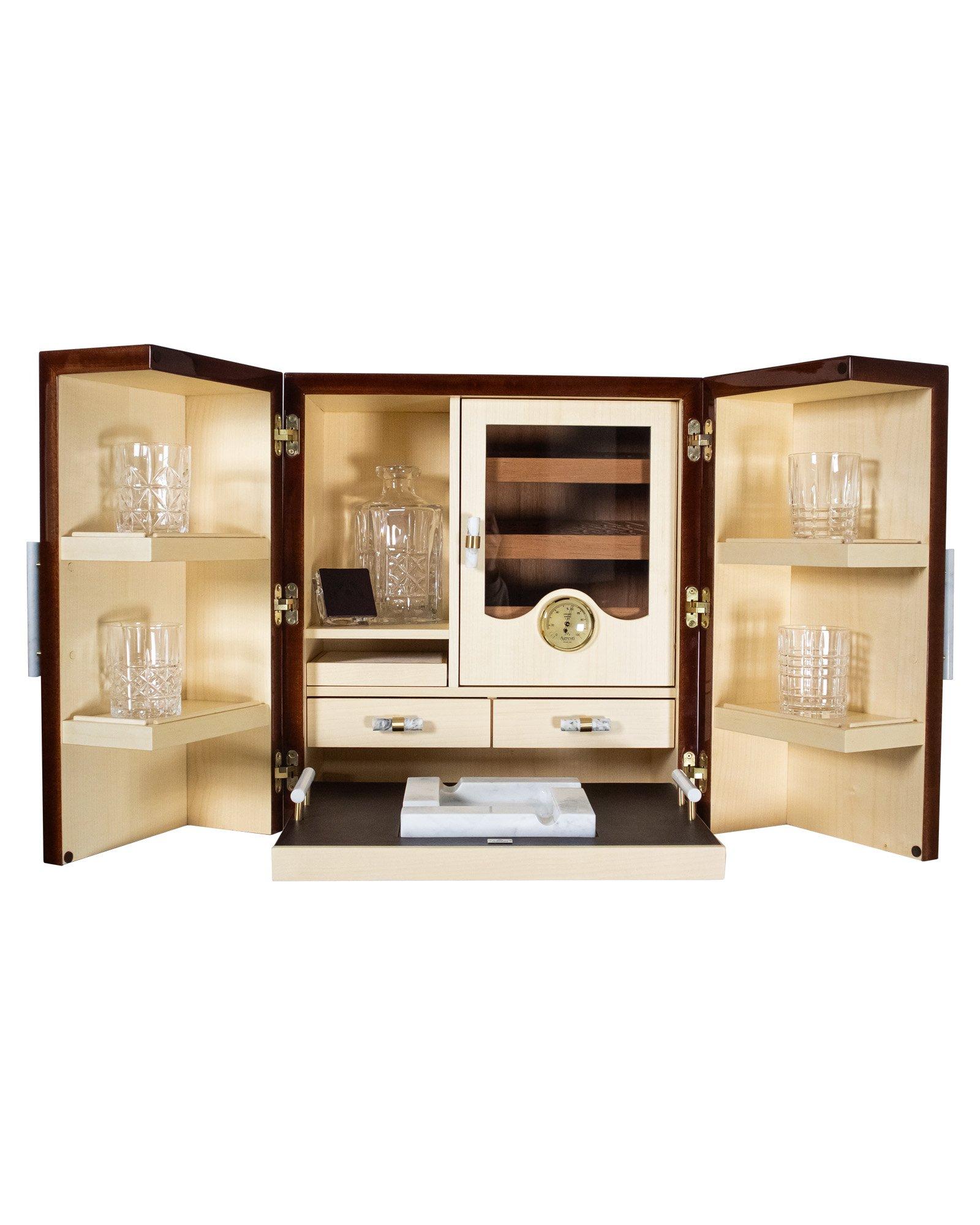 Allemand Coffret minibar en Oak Oak rouge brillant et détails en marbre en vente
